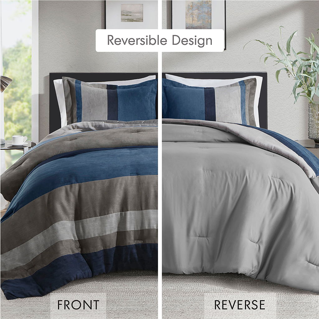 Boulder Stripe - King/California King Pieced Comforter Set - Blue