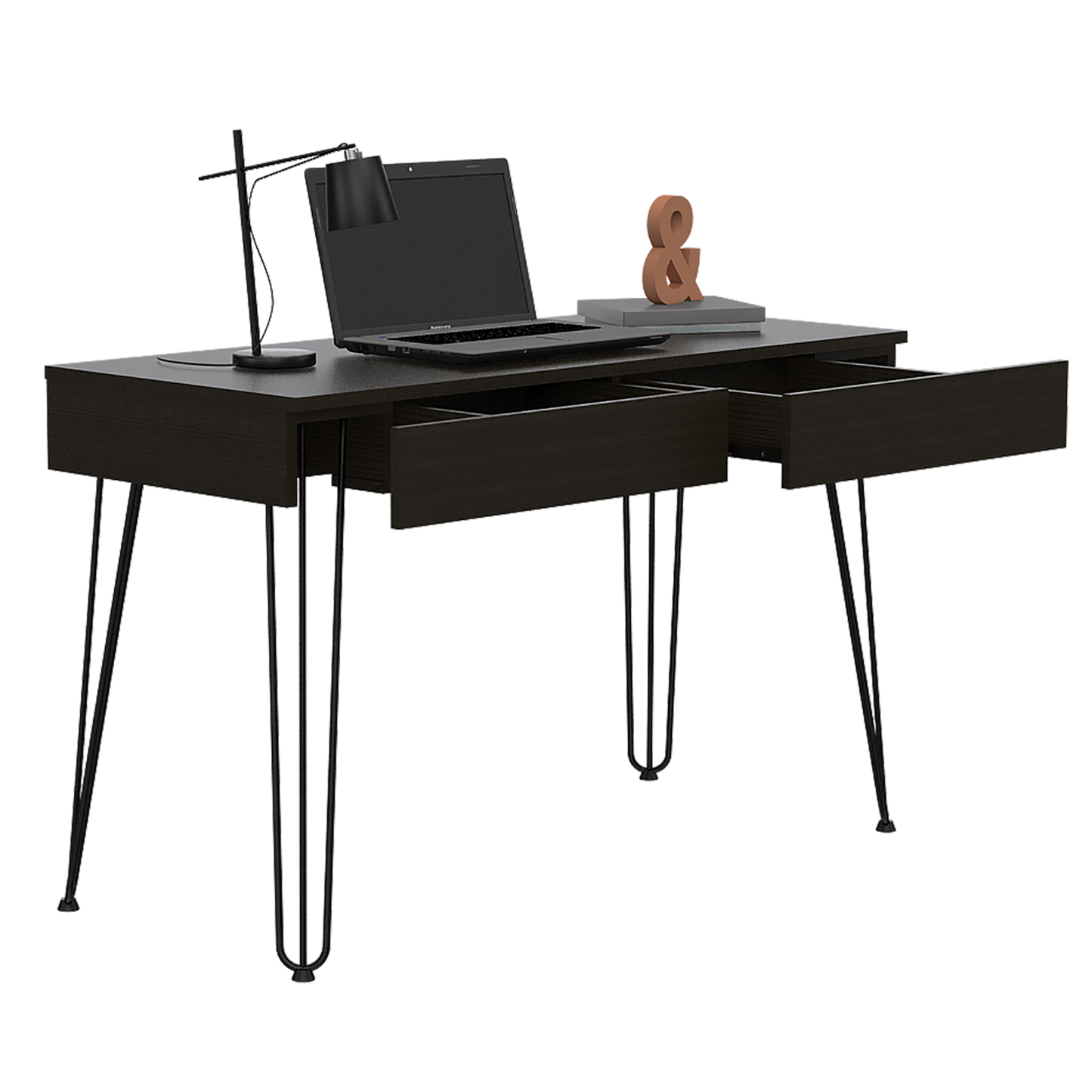 Mumbai 2 Drawers Computer Desk with Hairpin Legs -Black