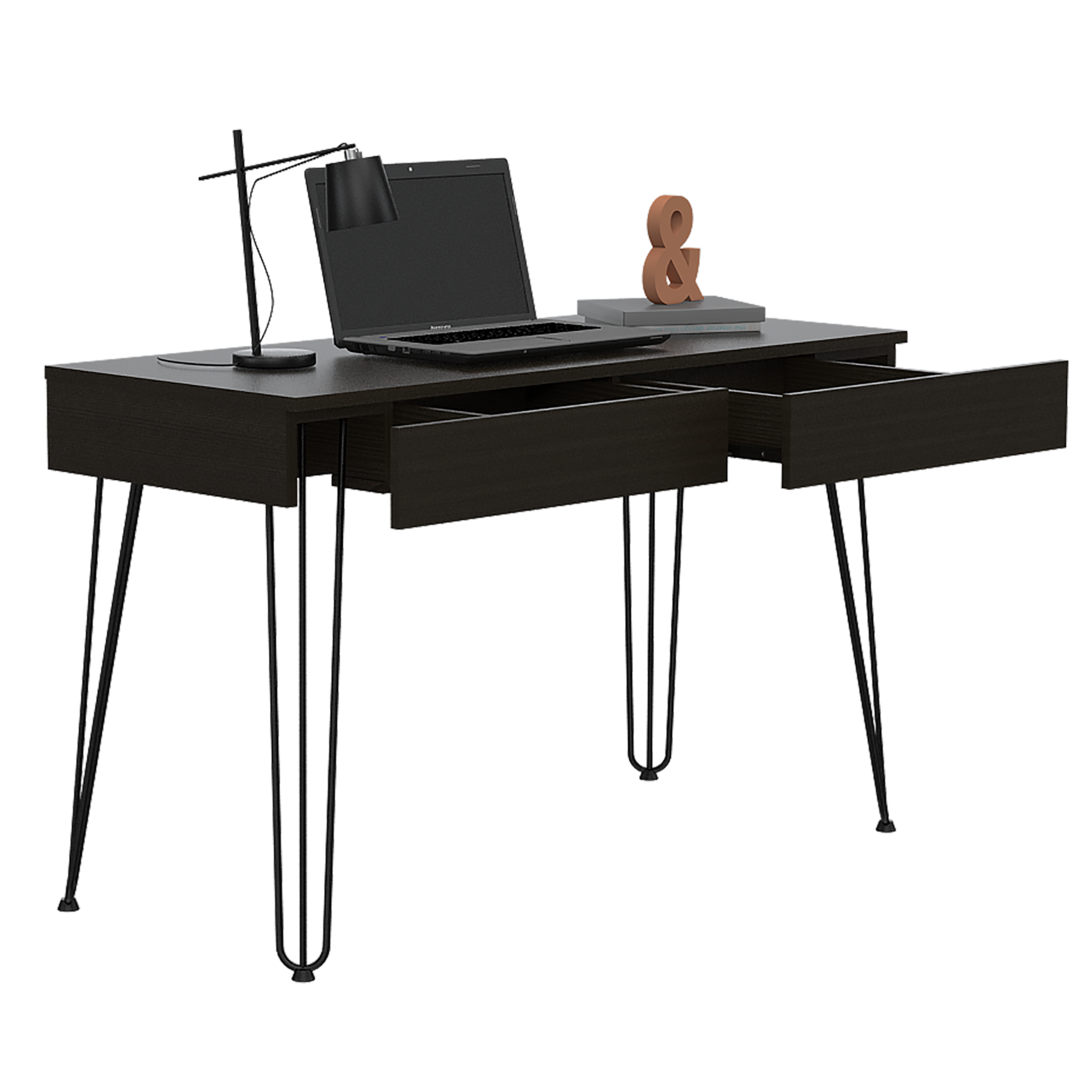 Mumbai 2 Drawers Computer Desk with Hairpin Legs -Black