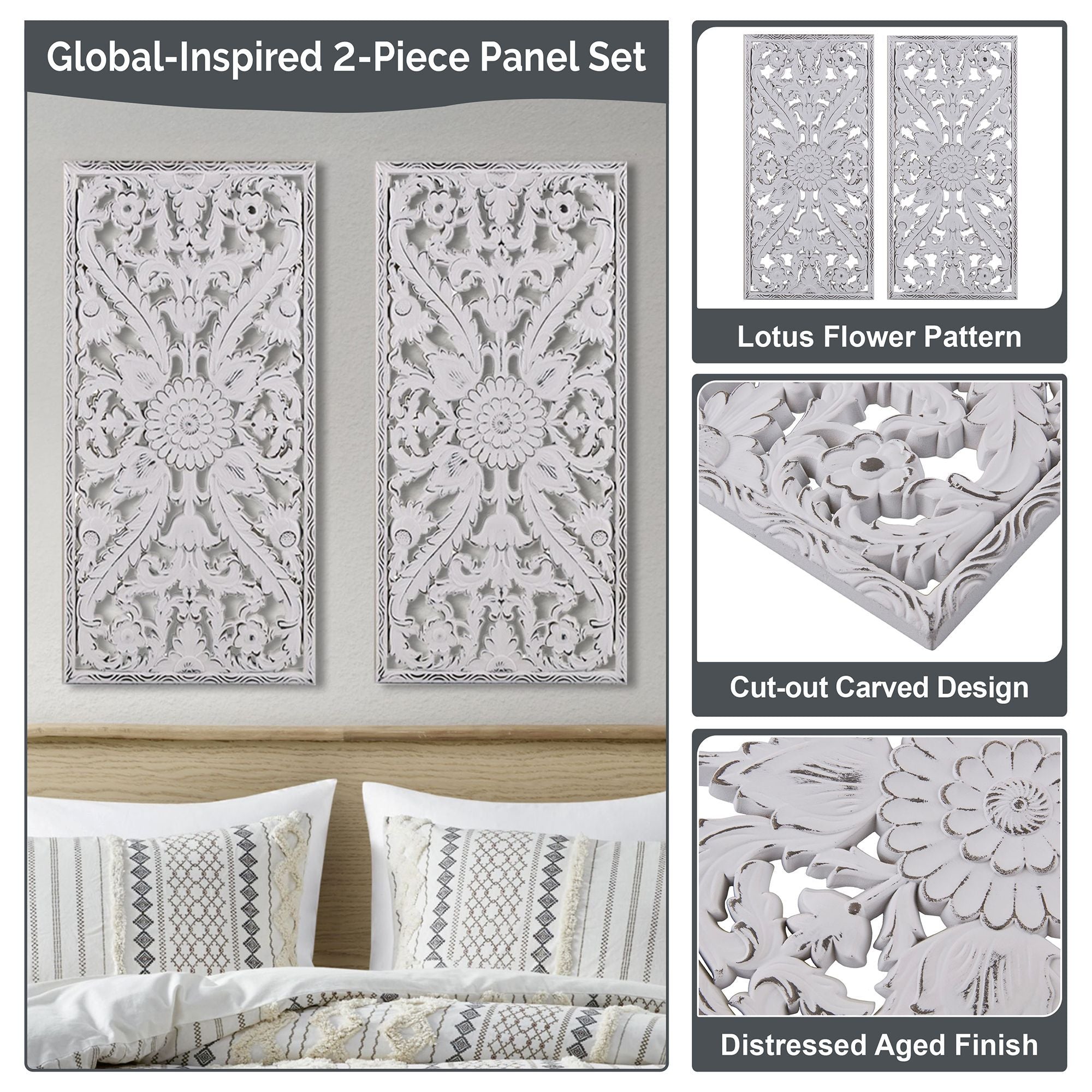 Botanical Panel - Botanical Panel Distressed Carved 2-Piece Wall Decor Set - Antique Brown