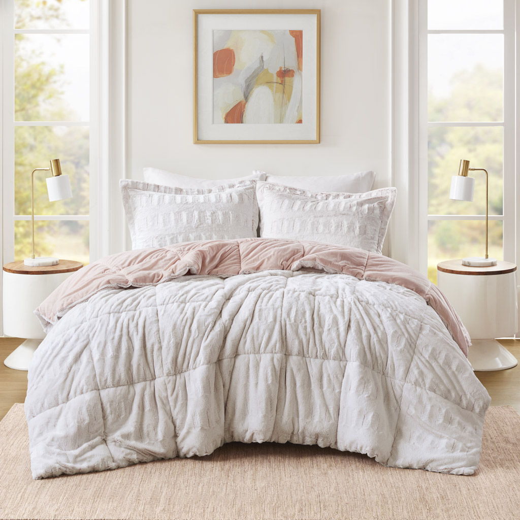 Gia - King Back Print Long Comforter Mini Set - Blush