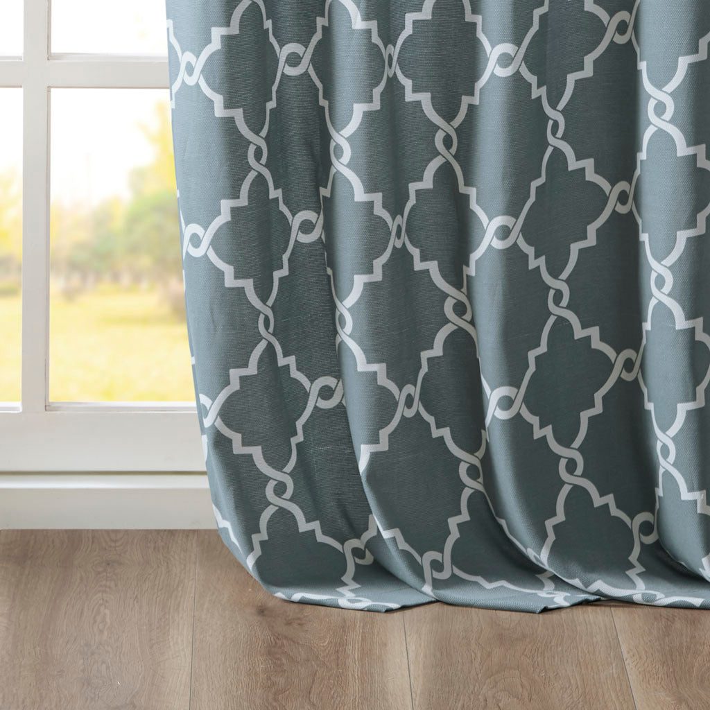 Fretwork Print Grommet Top Window Curtain Panel