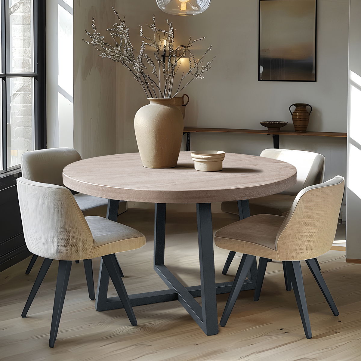 Reagan - Round Dining Table - Wheat / Slate