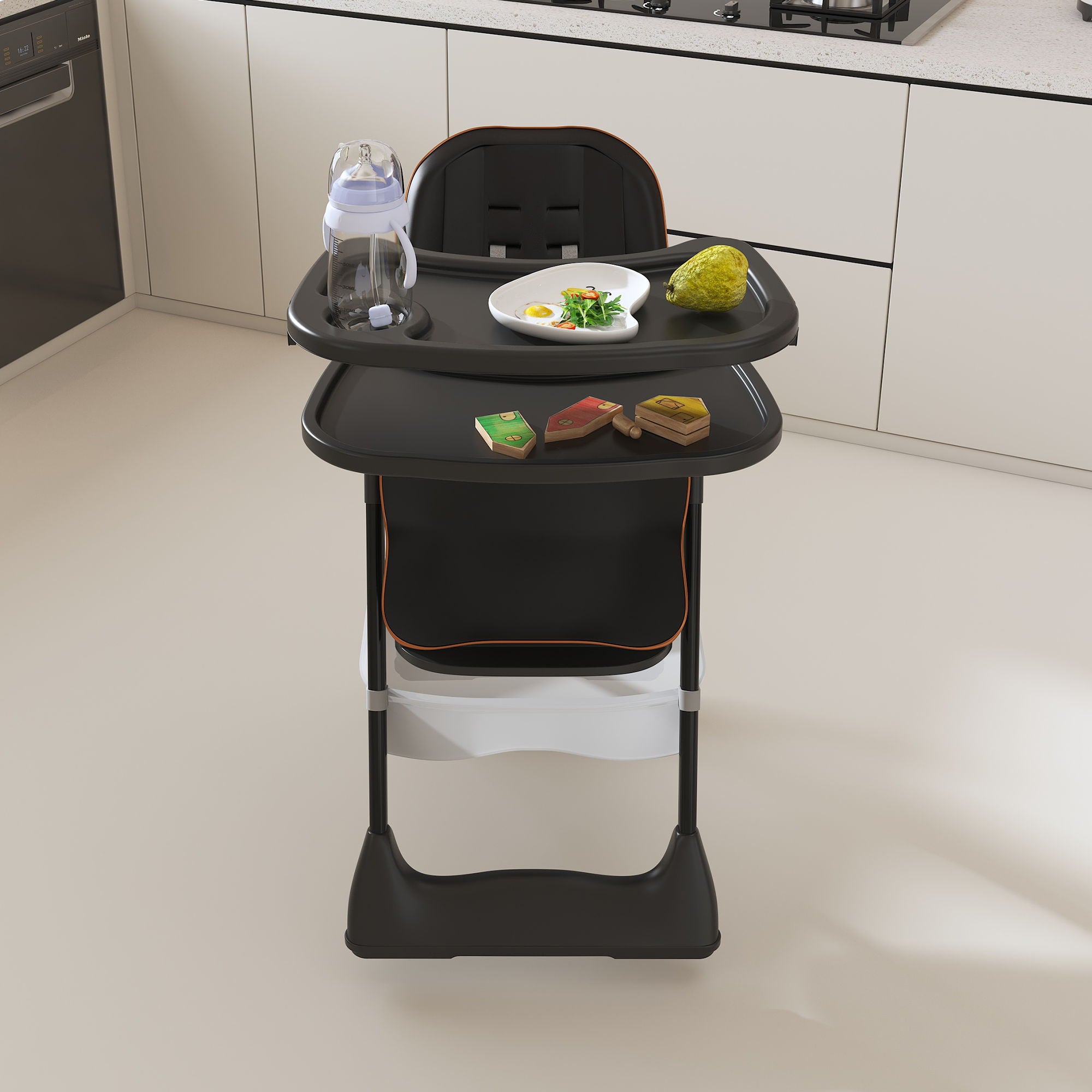 Adjustable Baby High Chair 0-6 Years, Portable Infant Feeding Seat With Safety Belt, Silent Lockable Wheels