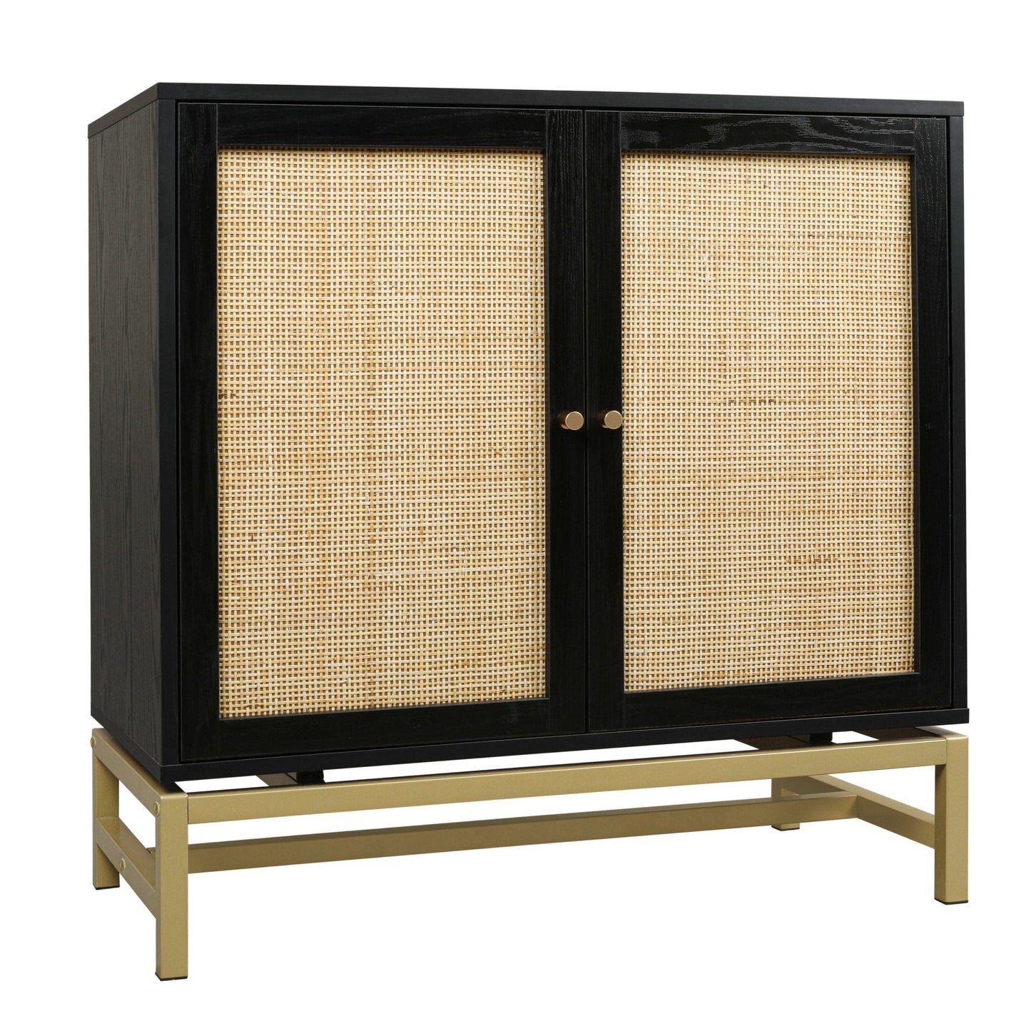 2 Door Cabinet, Natural Rattan 2 Door high cabinet, Built-in adjustable shelf, Easy Assembly, Free Standing Cabinet for Living Room Bedroom, Hallway