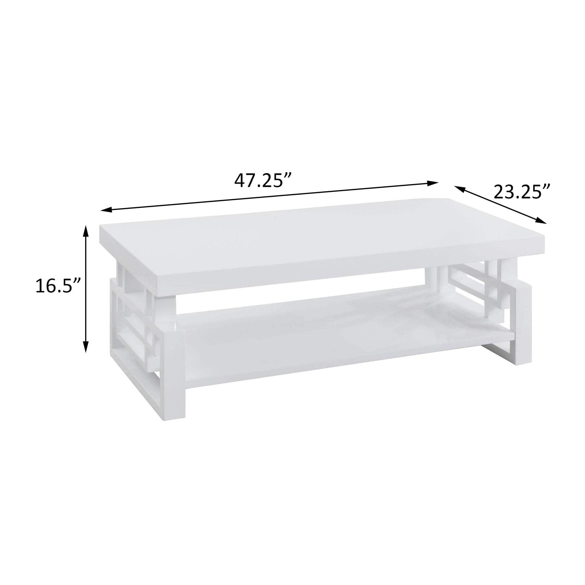 Rectangular Coffee Table With Open Shelf Storage - Glossy White
