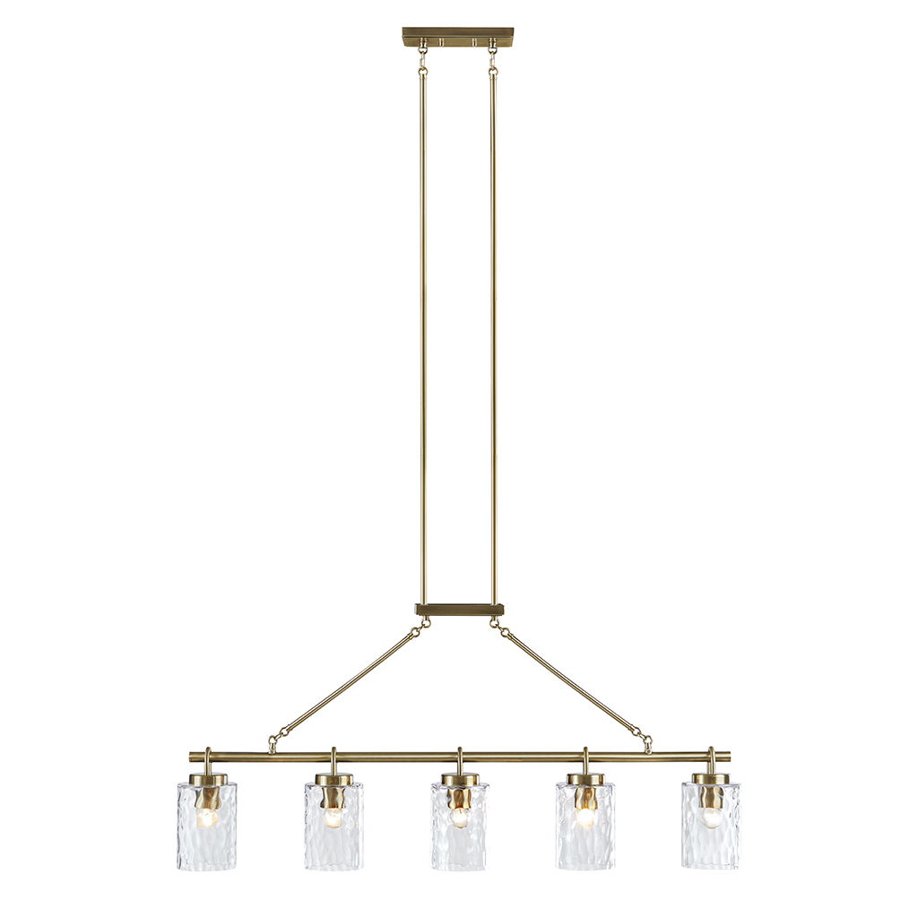 Curiana - 5-Light Linear Chandelier With Textured Glass Shades - Antique Brass