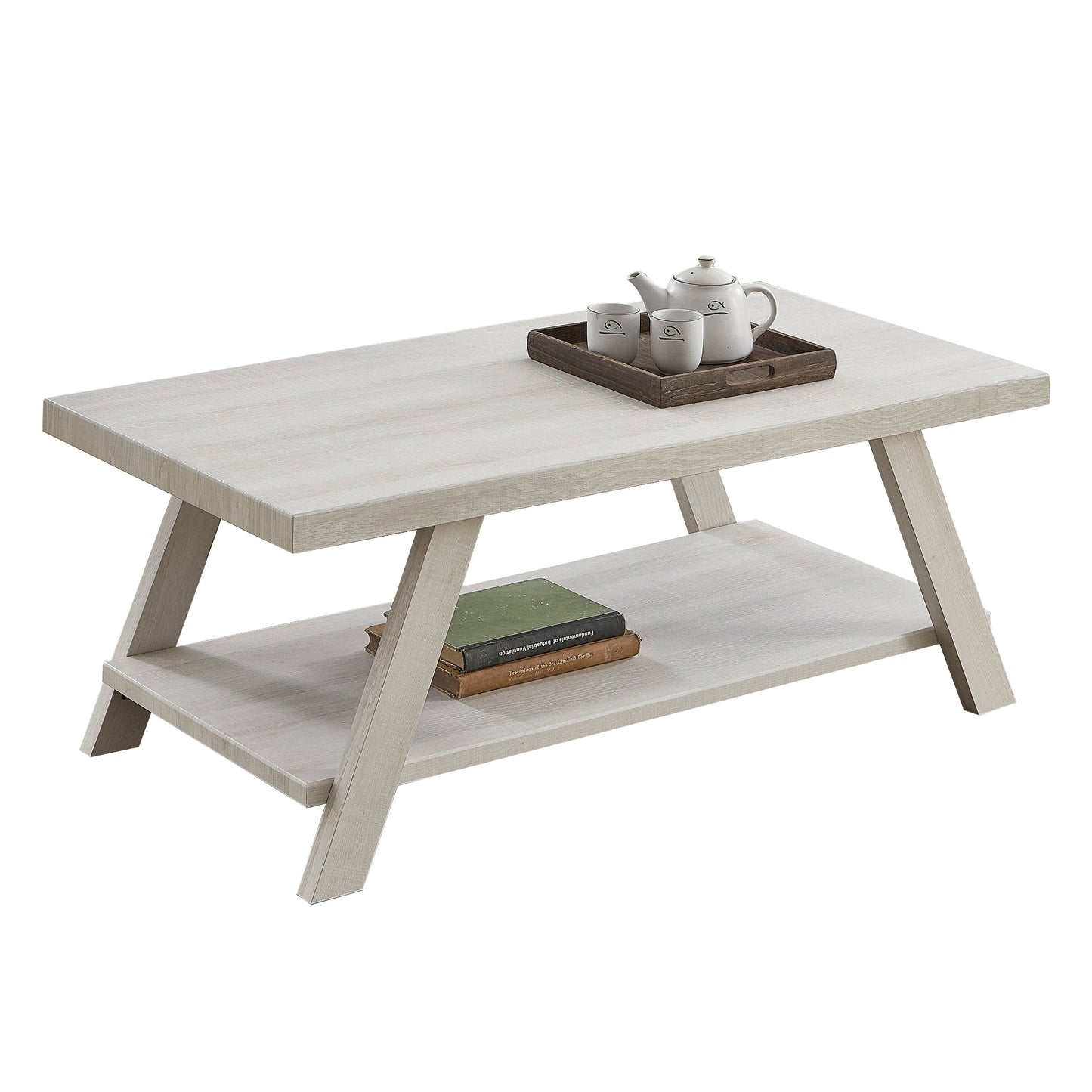 Athens Contemporary Wood Shelf Coffee Table in White Finish