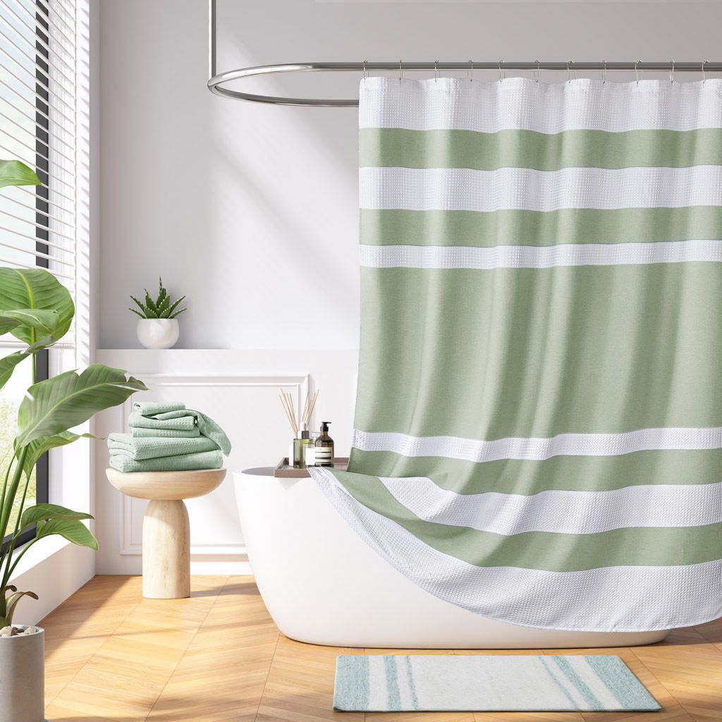 Spa Waffle - 72" x 84" Shower Curtain With 3M Treatment - Sage Green