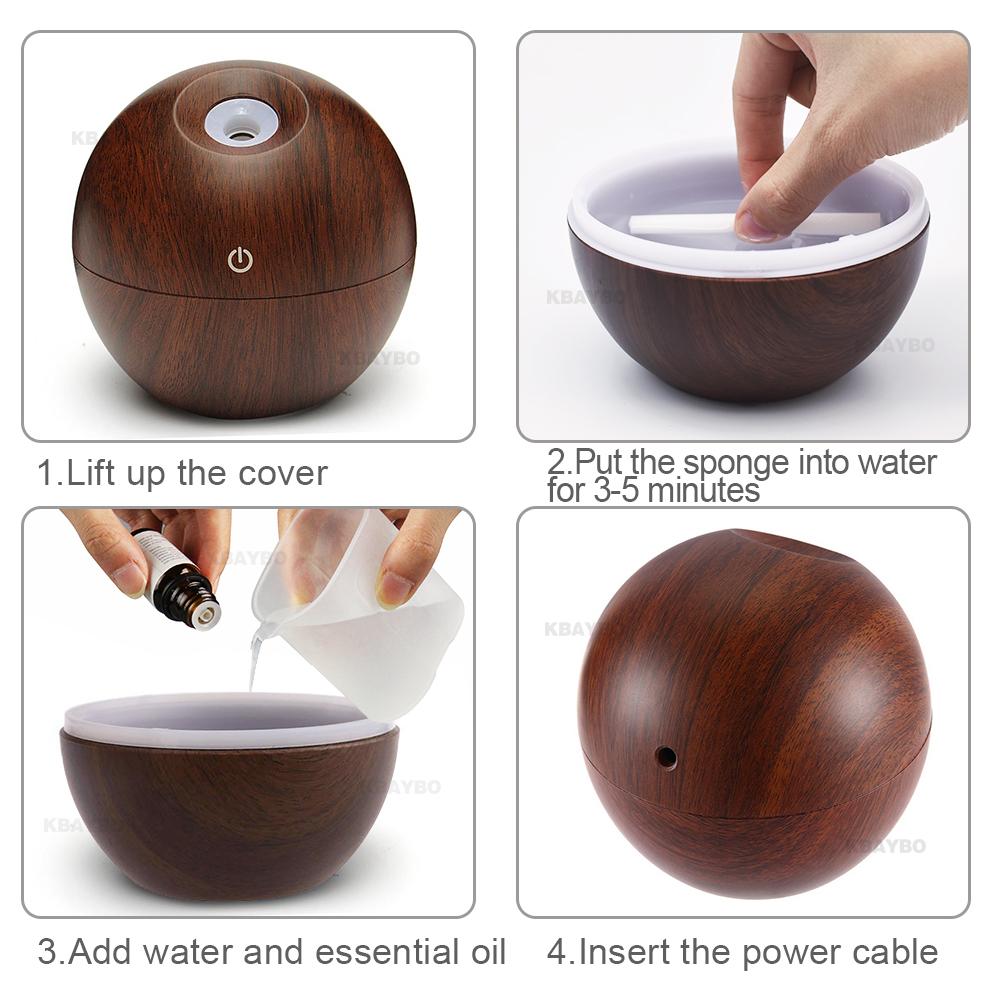 130ml USB Aroma Essential Oil Diffuser Ultrasonic Mist Humidifier Air Purifier 7 Color Change LED Night light for Office Home