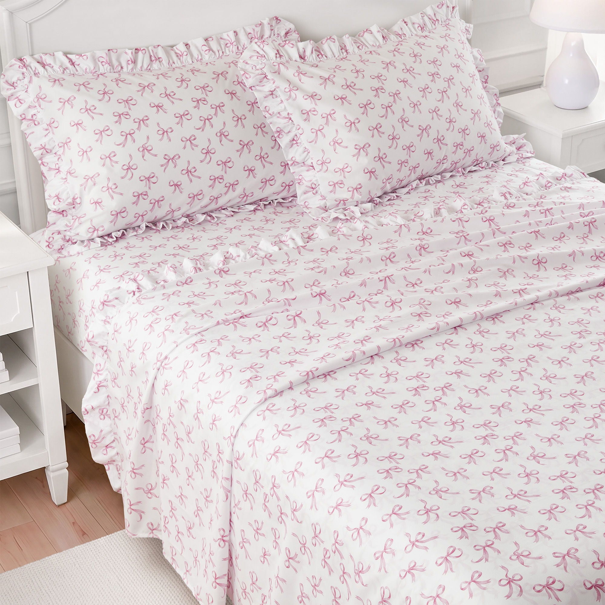 Microfiber Ruffle - Full Sheets - Pink Bow