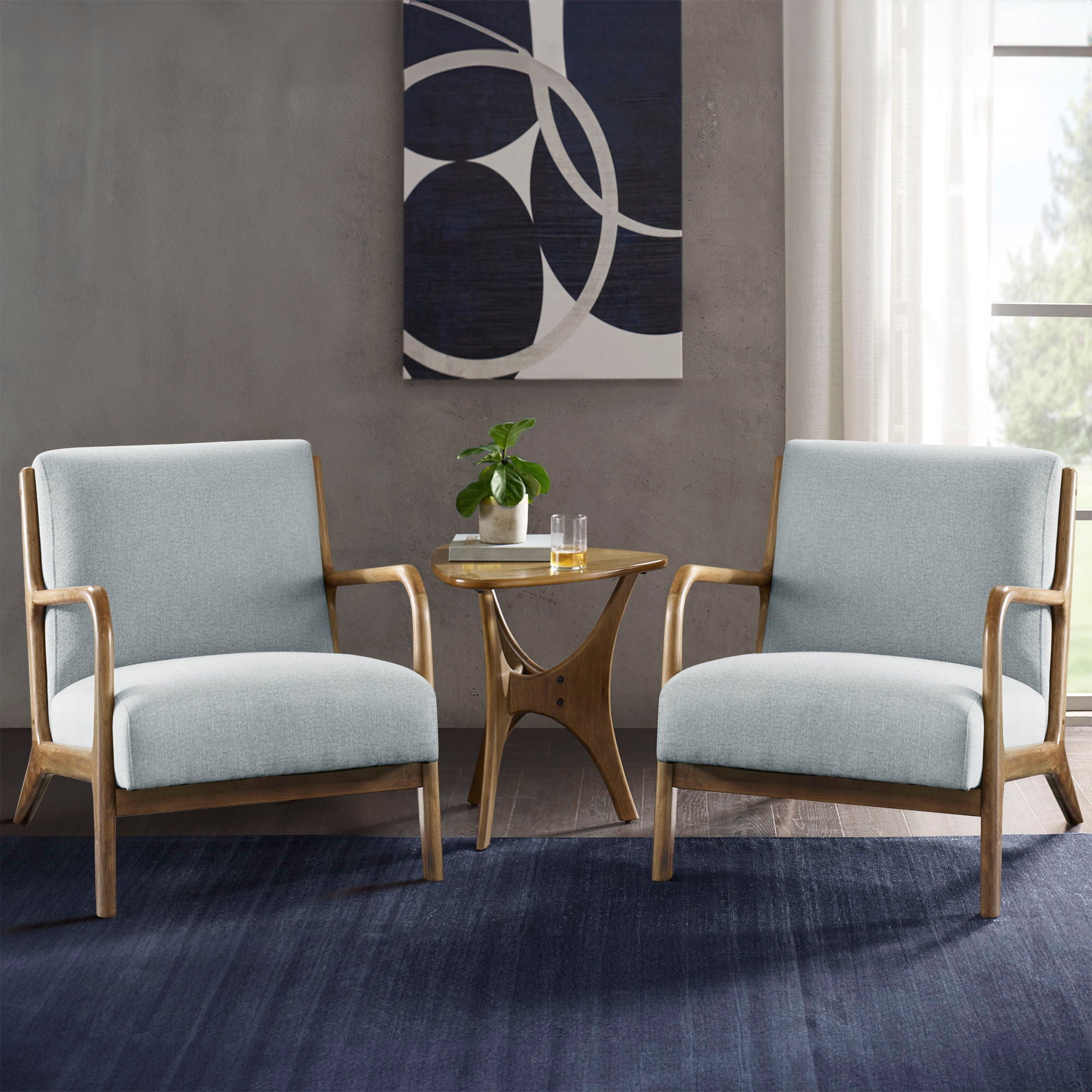Novak - Mid-Century Modern Accent Armchair (Set of 2) - Light Blue