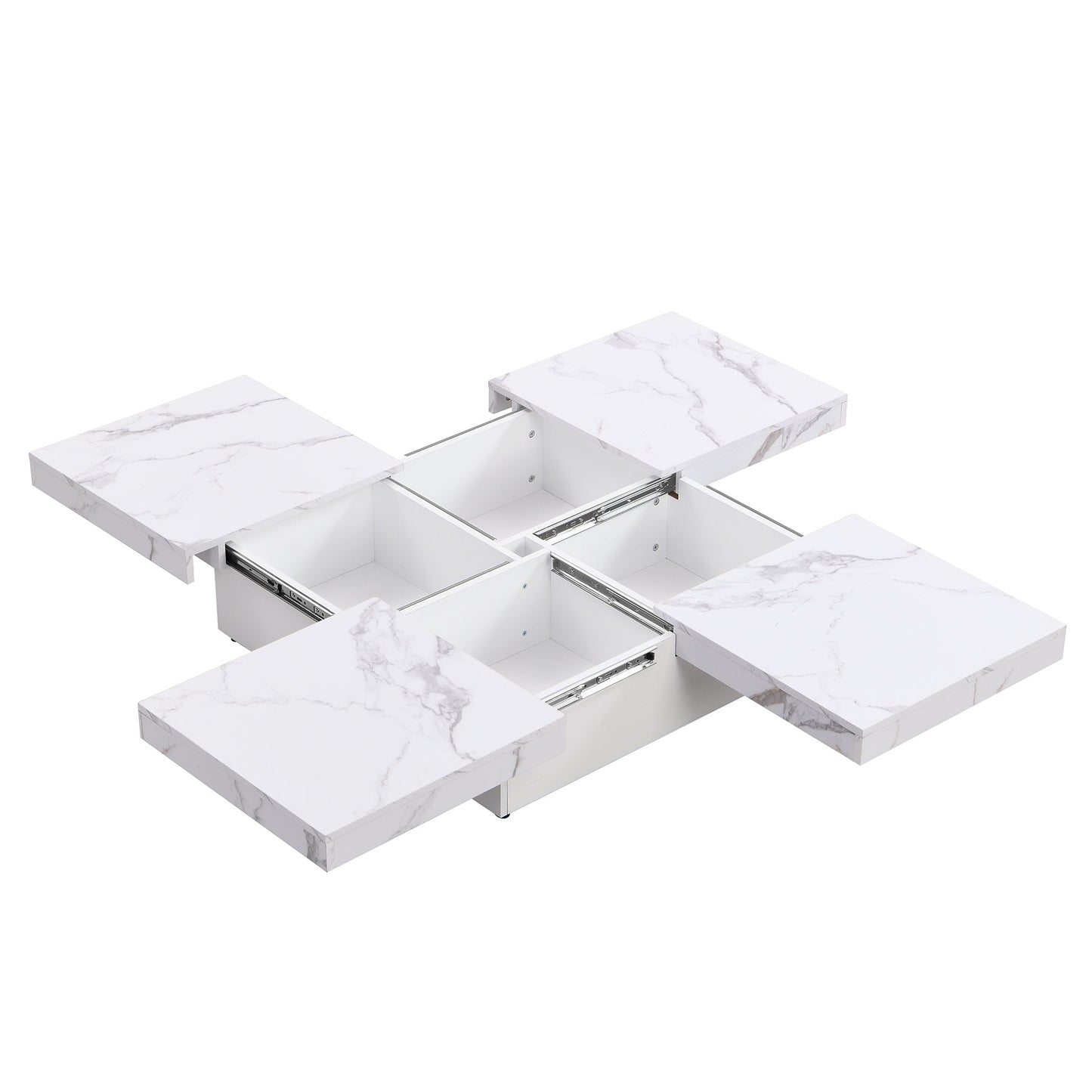 Square Marble Veneer Coffee Table Sliding Top with Storage in White 39.4''