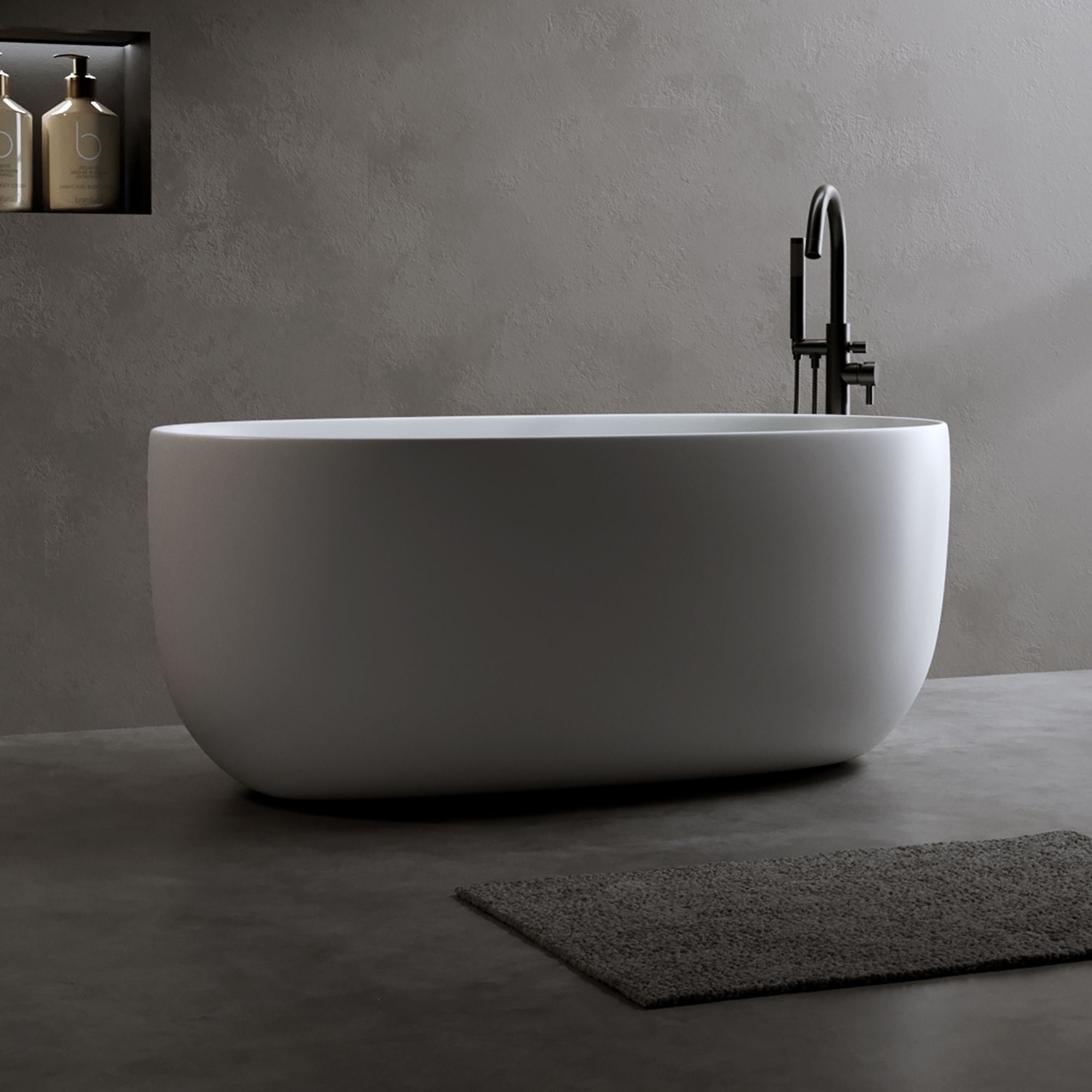 Independent Solid Surface Resin Stone Bathtub, A Modern Designed Independent Bathtub With Pop-Up Drainage And Overflow Pipes, Suitable For Small Households - Matte White