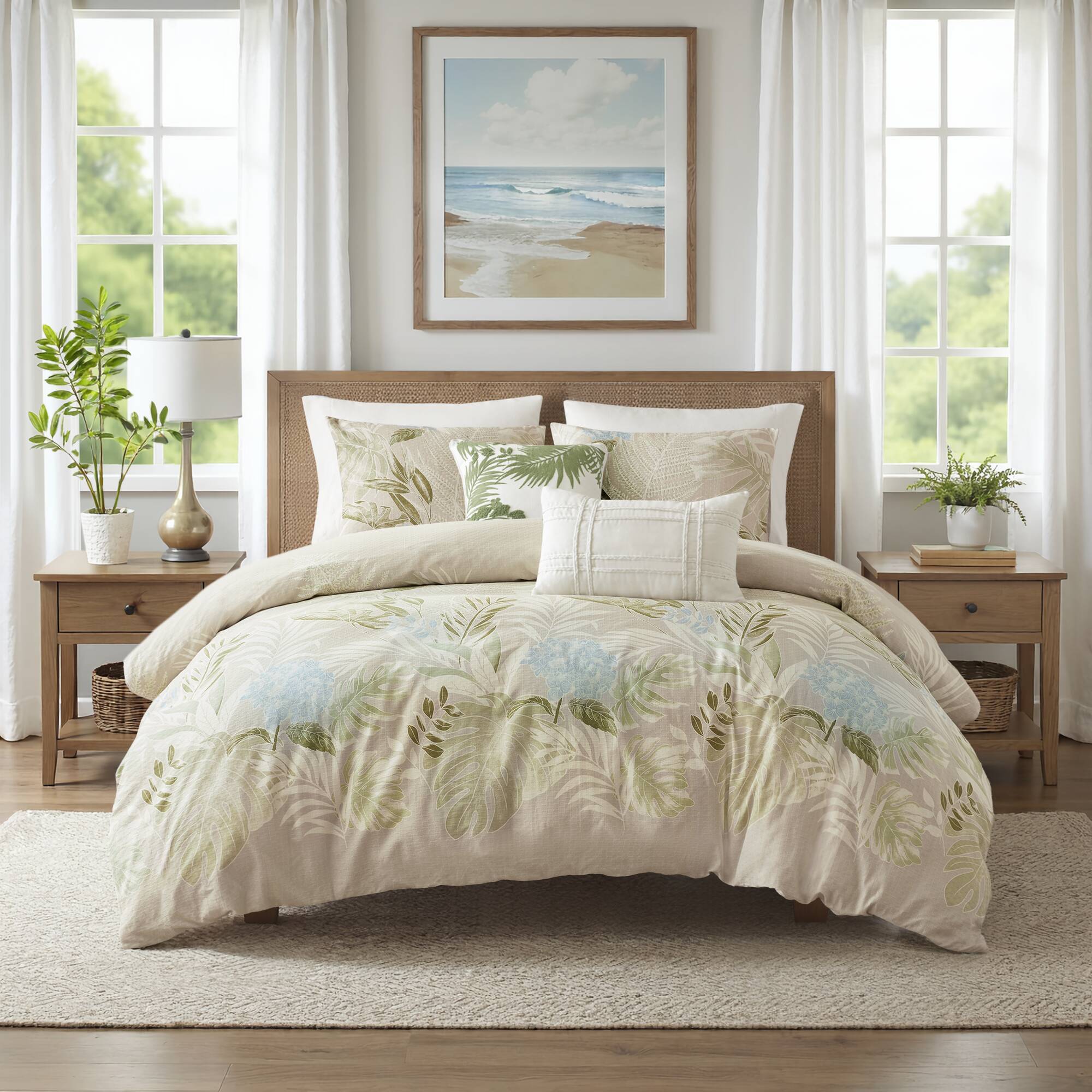 Kiawah Island - 5 Piece King Cotton Duvet Cover Set With Throw Pillow - Taupe