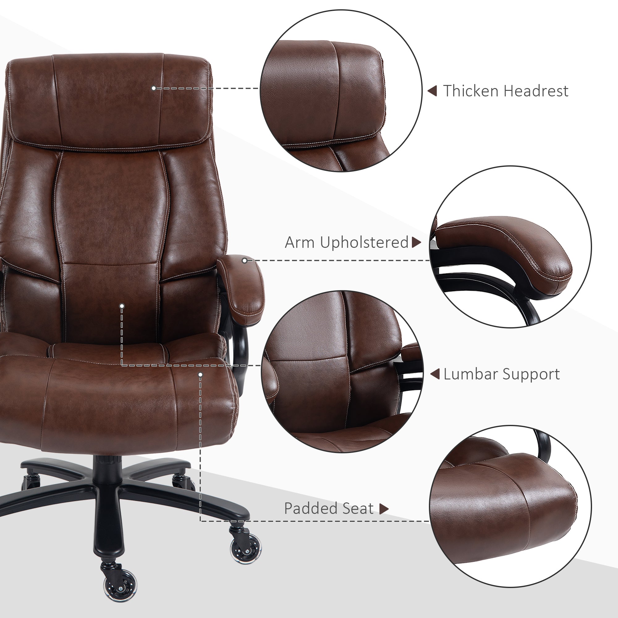 Vinsetto Big and Tall Office Chair, PU Leather Desk Chair 400lb, Brown