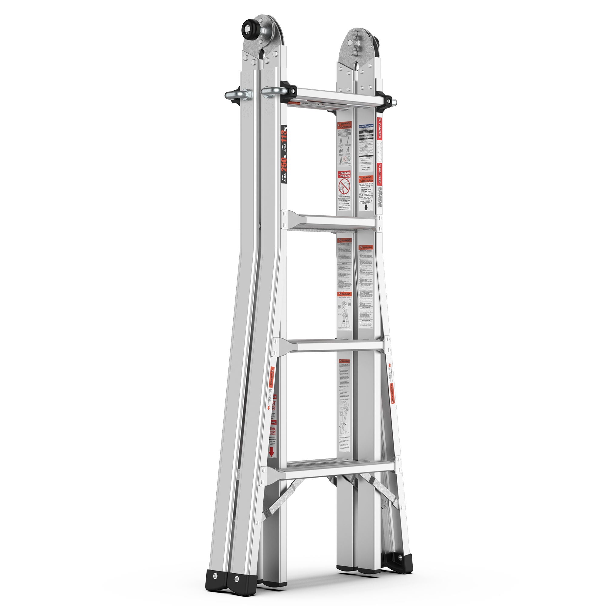 Multi-Position Foldable Aluminum Ladder, A-Frame And Straight Ladder, Ansi 250Lbs - Gray