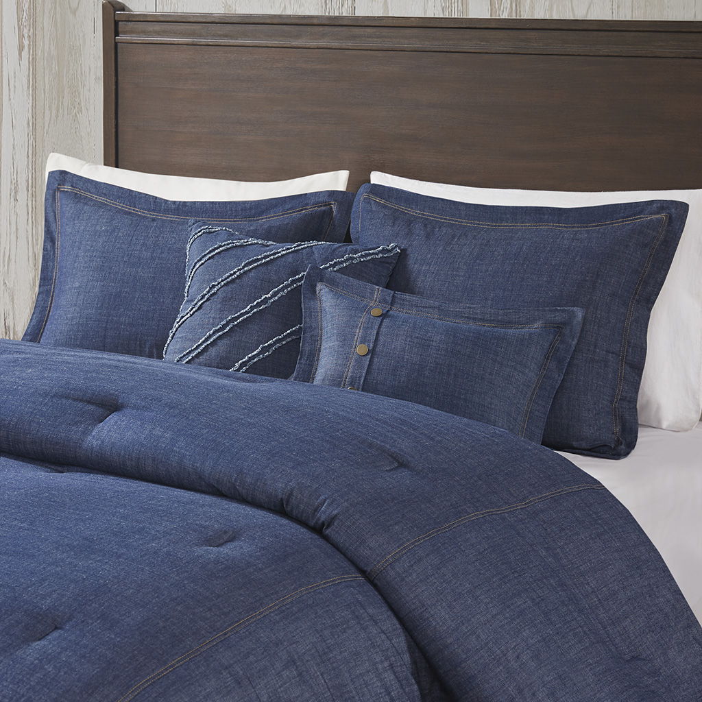 Perry - King Oversized Denim Comforter Set - Blue