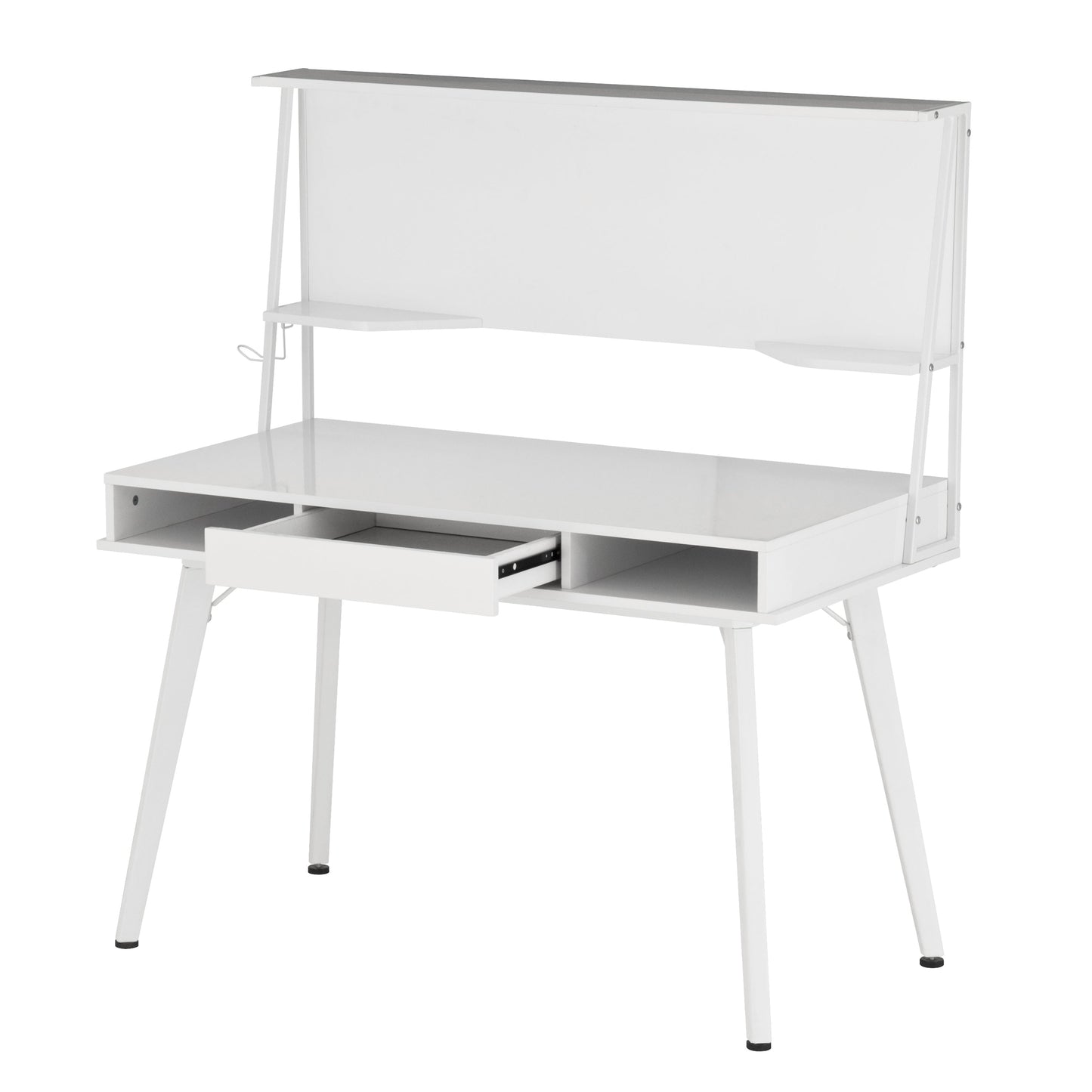 Techni Mobili Study Computer Desk with Storage & Magnetic Dry Erase White Board, White