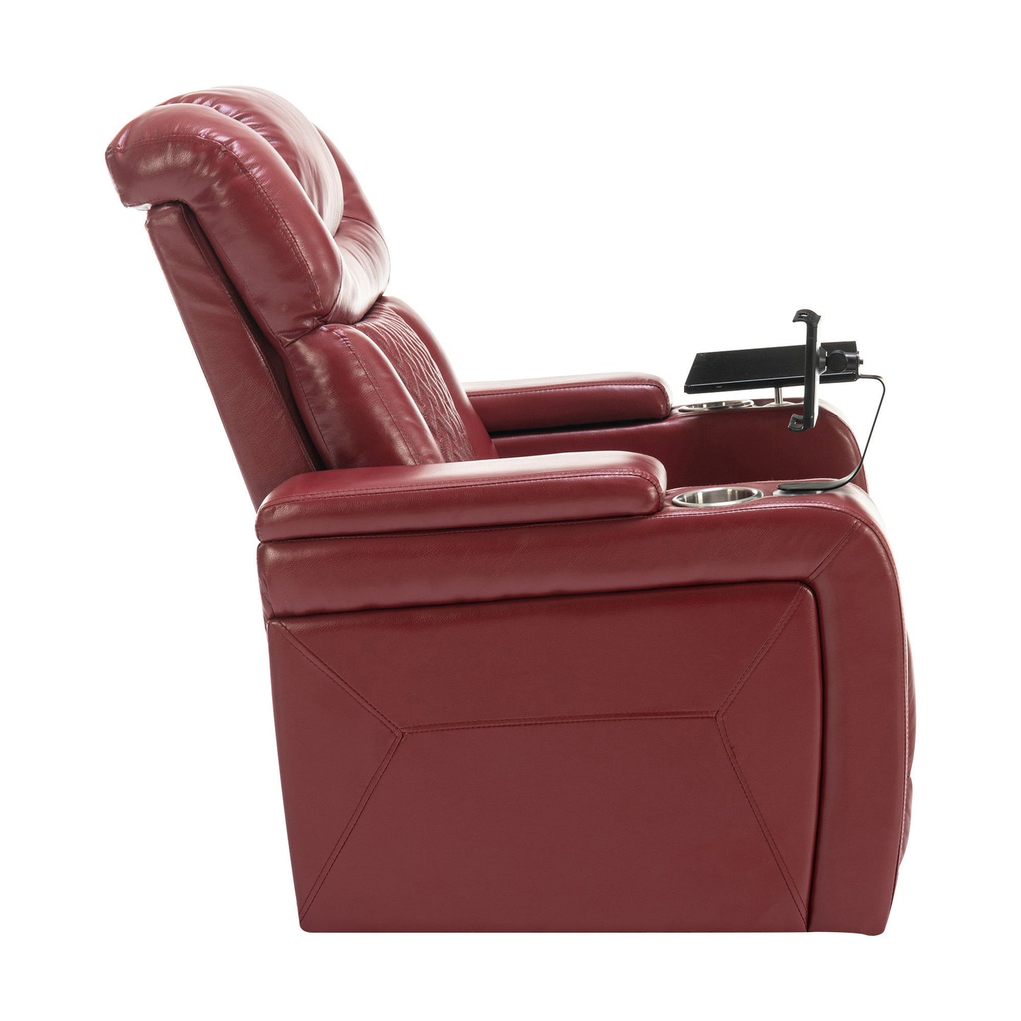 270 Degree Swivel PU Leather Power Recliner Individual Seat Home Theater Recliner with  Comforable Backrest, Tray Table,  Phone Holder, Cup Holder,  USB Port, Hidden Arm Storage for Living Room, Red