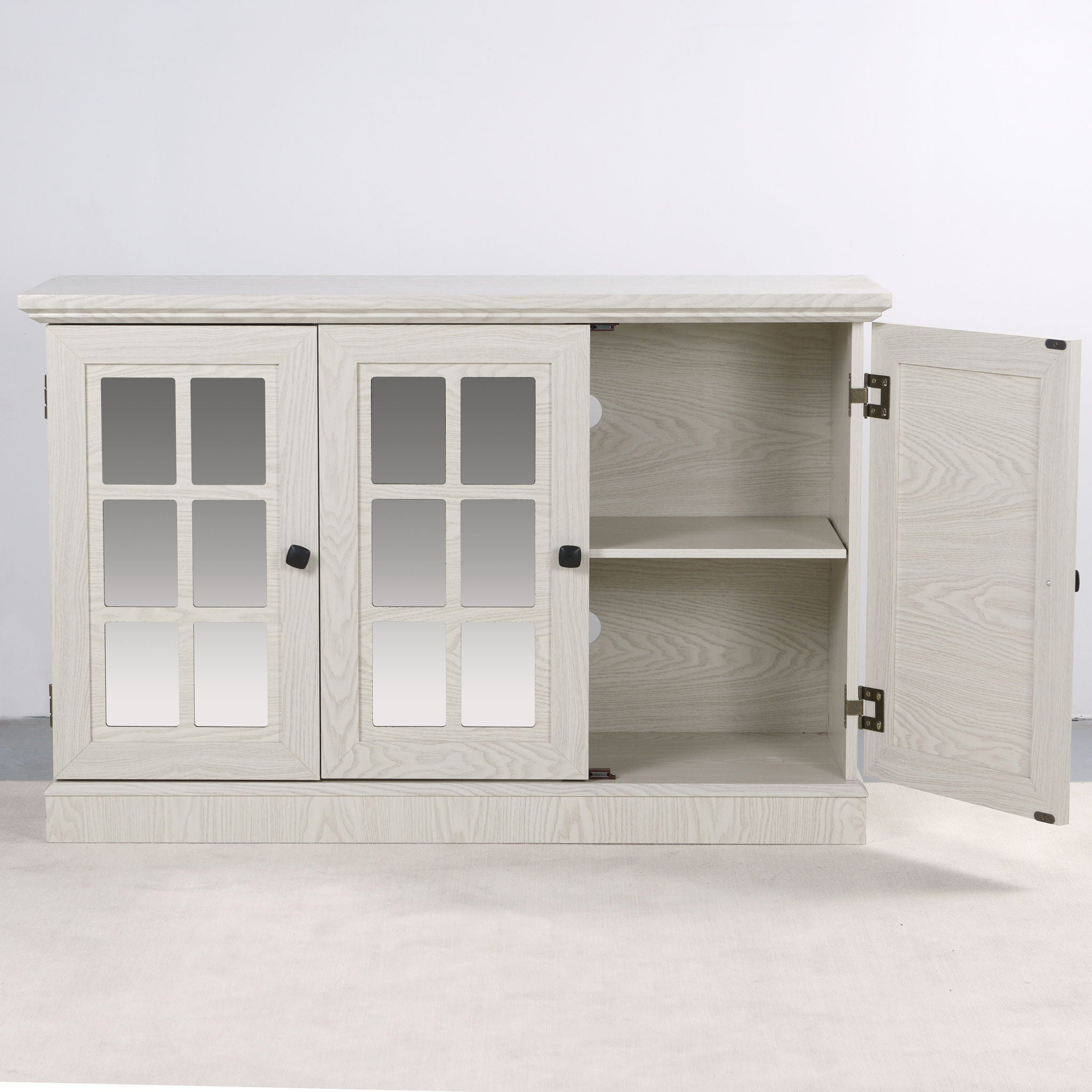 Storage Cabinet With 3 Mirrored Acrylic Doors, Adjustable Shelves