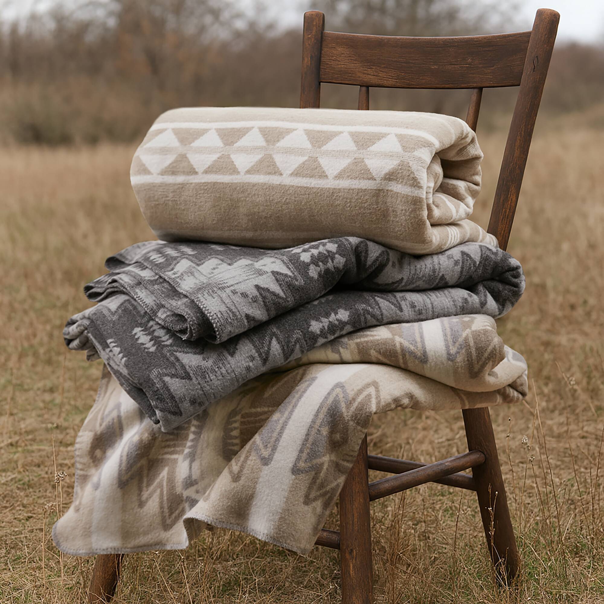 Alberta - King Cotton Blend Blanket - Gray Aztec