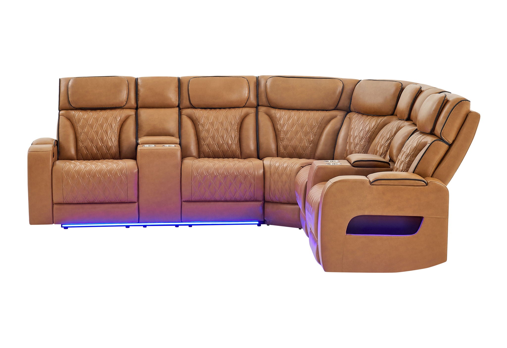 U8611 - Right Side Facing Power Console Reclining Loveseat With Power Headrest, Continuous LED And Speaker - Camel