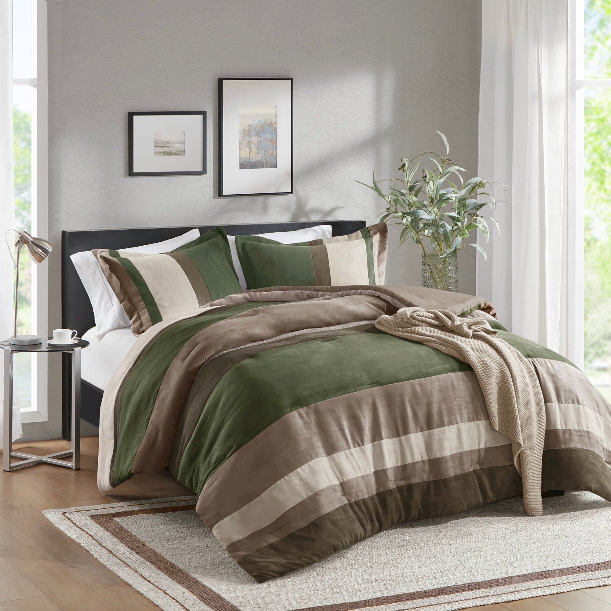 Boulder Stripe - King/California King Pieced Comforter Set - Green