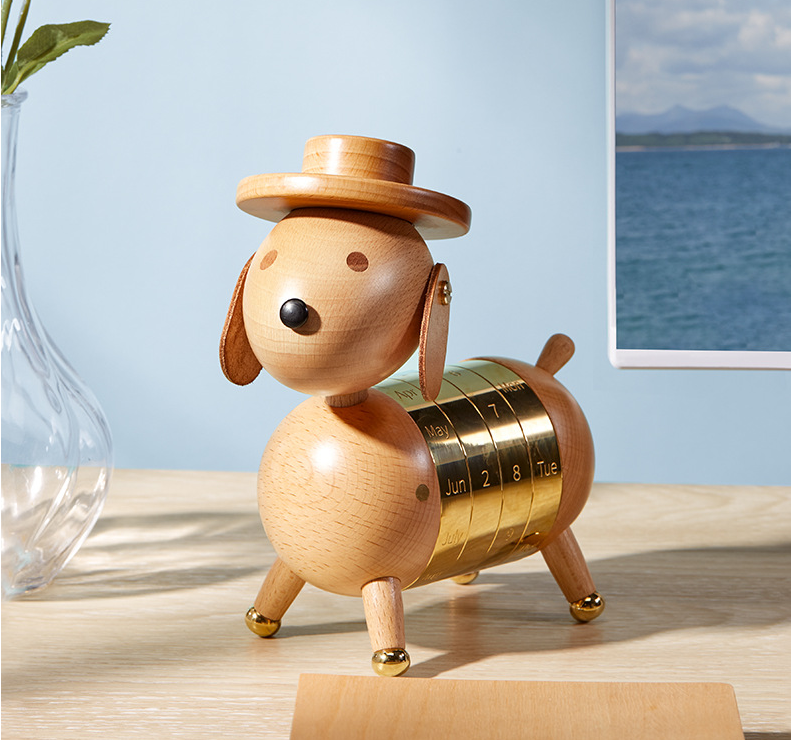 Artistic creativity gift home European decoration wooden crafts gentleman dog calendar