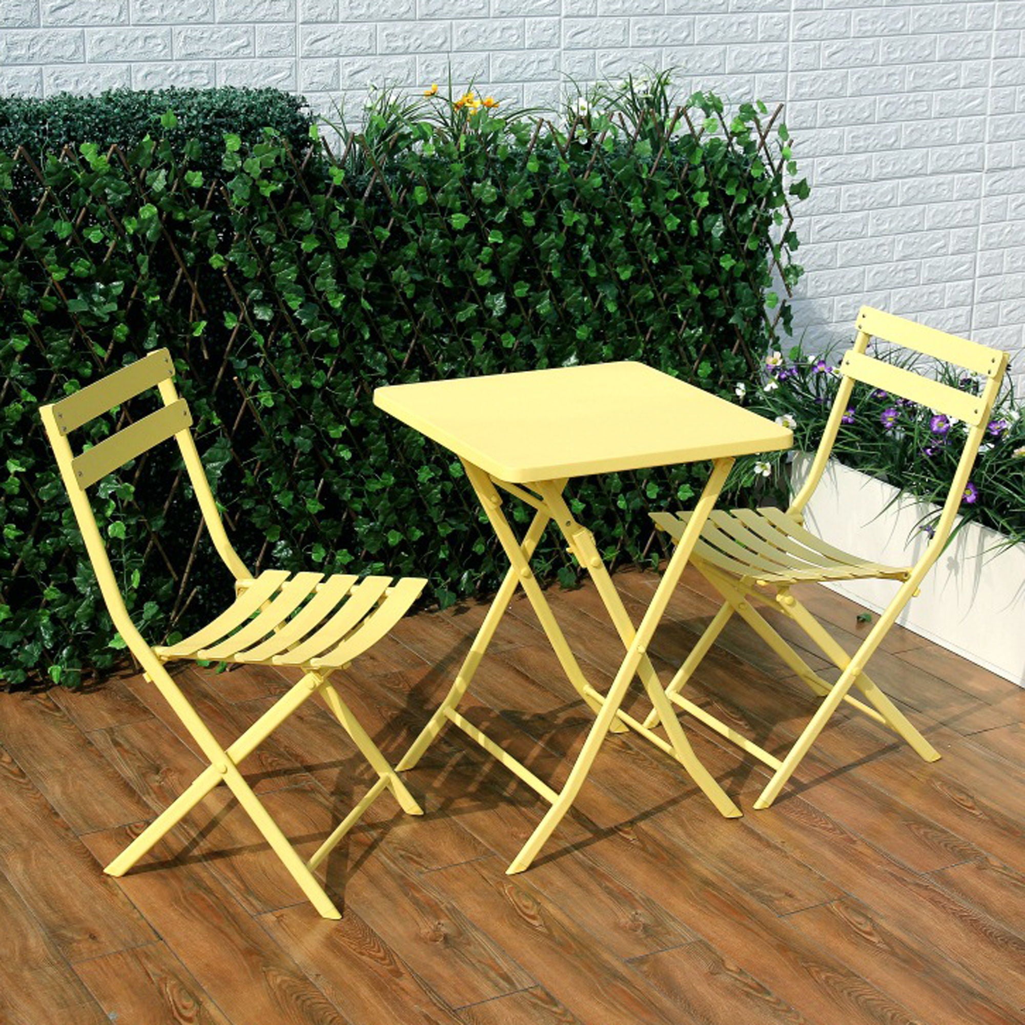 3 Piece Patio Bistro Set Of Foldable Square Table And Chairs