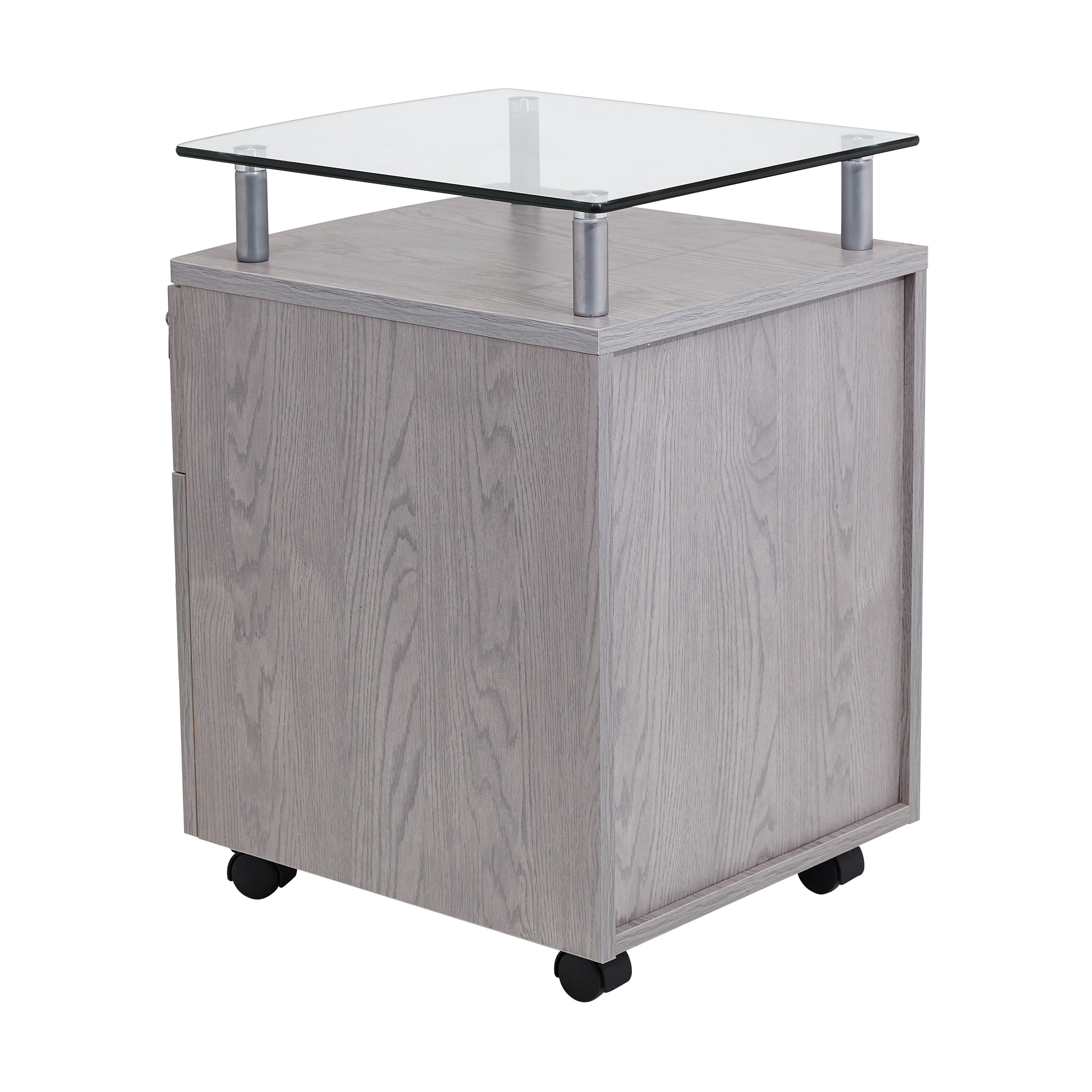 Techni Mobili Rolling File Cabinet with Glass Top, Grey