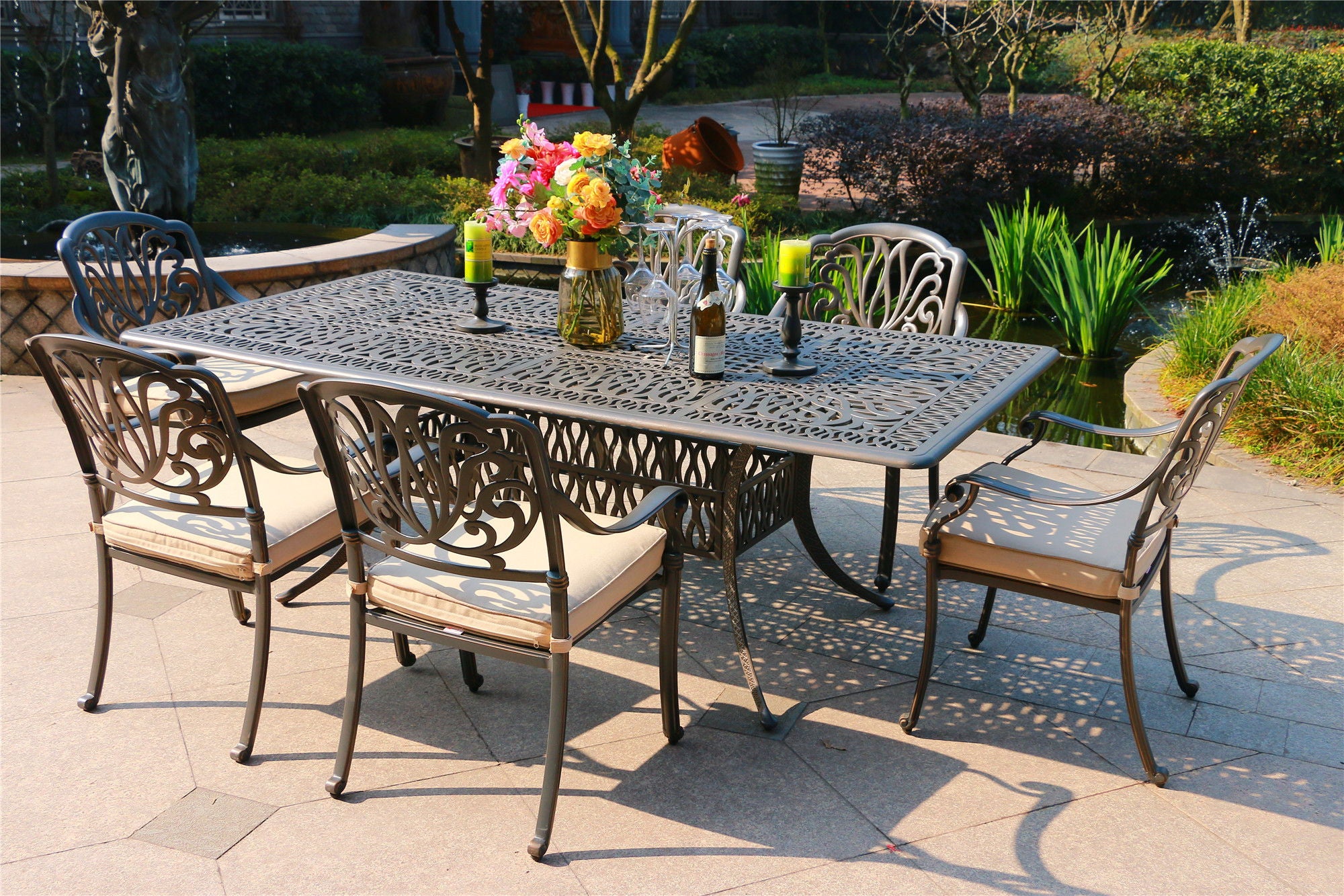 Rectangular 84.2" Long Dining Set With Sunbrella Cushions