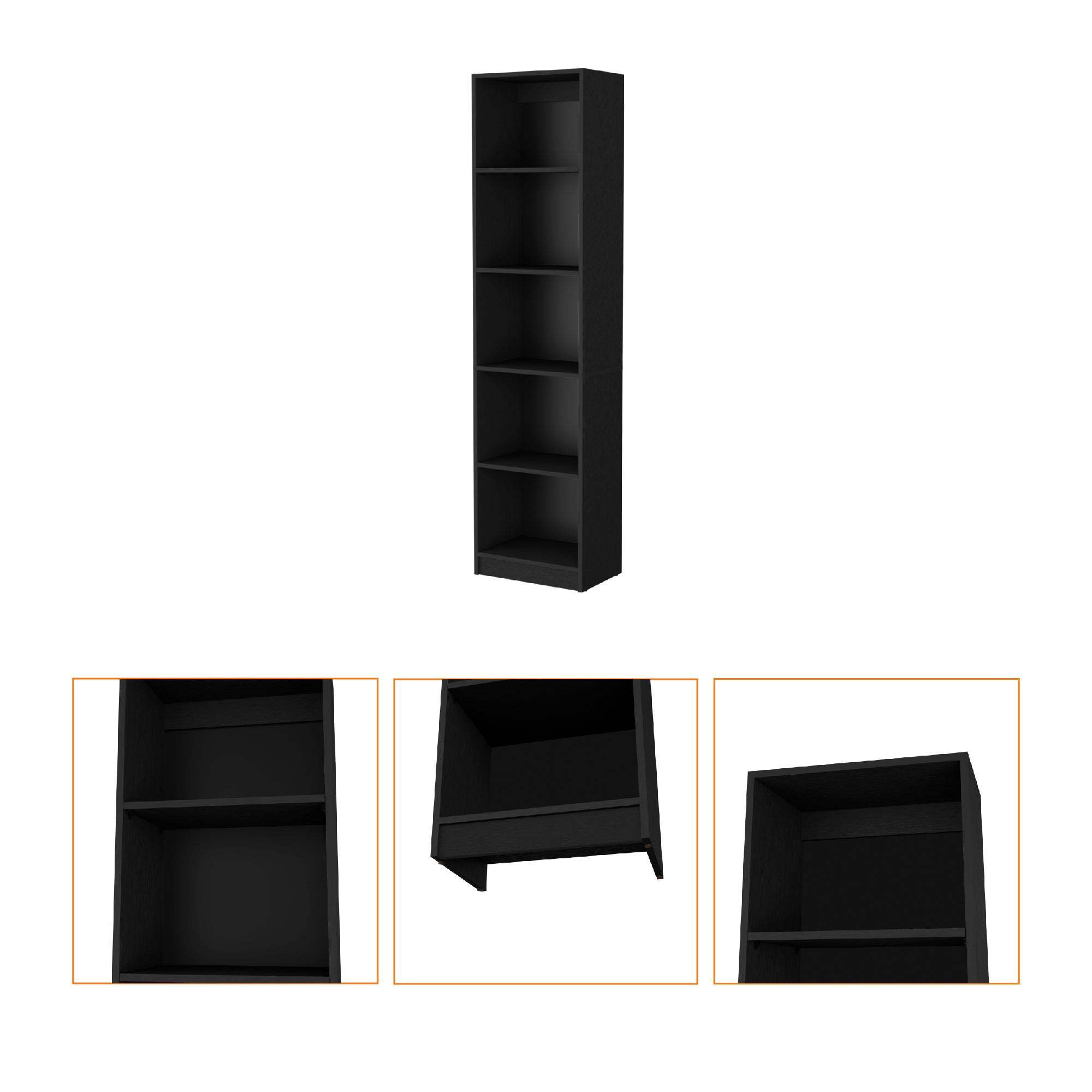 Zachary Black 5-Shelf Slim Bookcase