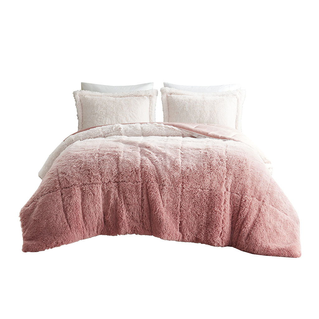Brielle - Twin Ombre Shaggy Long Comforter Mini Set - Blush