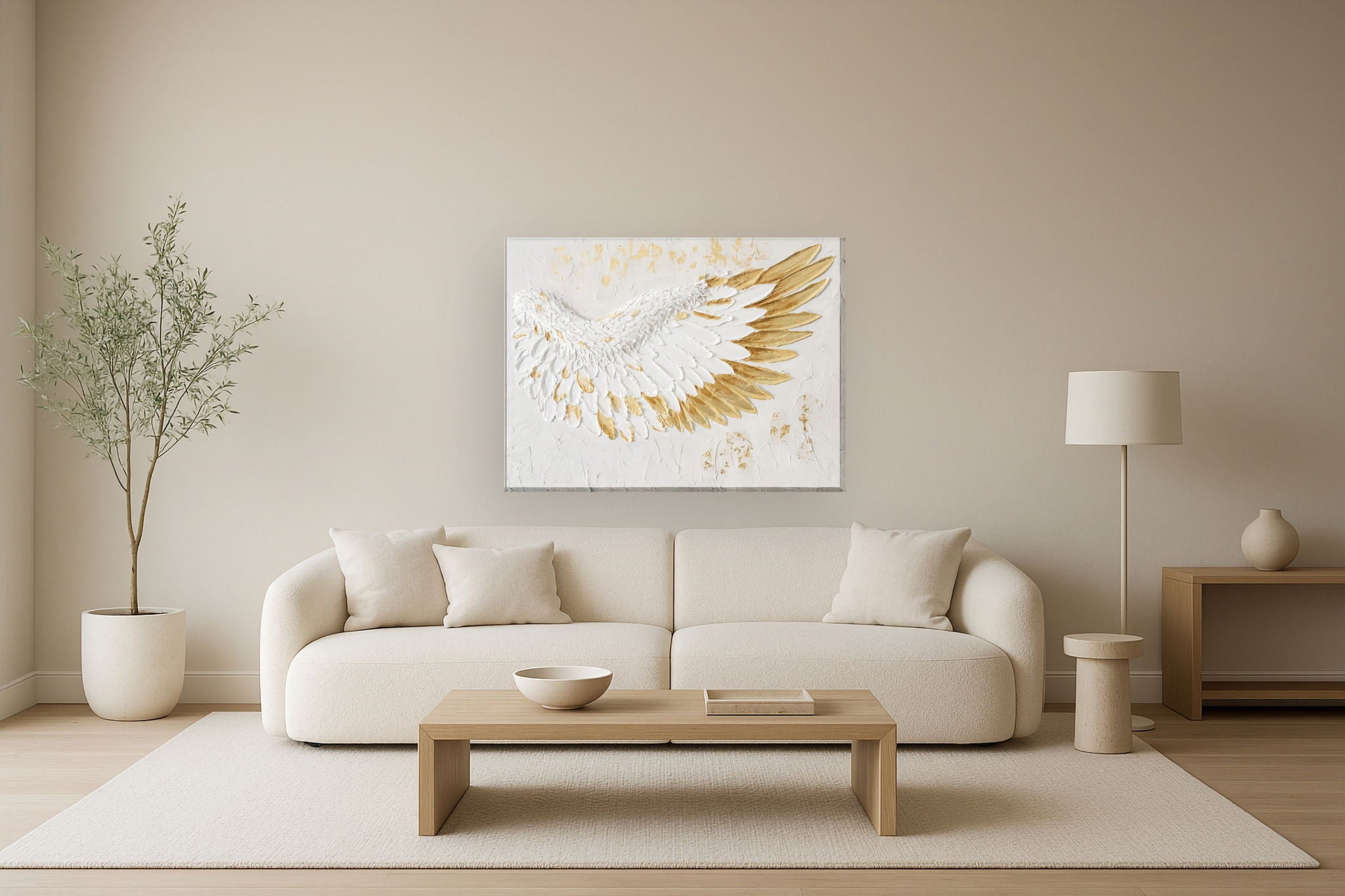 Radiant Feathered Uplift - 35" x 47" Framed Wall Art - White