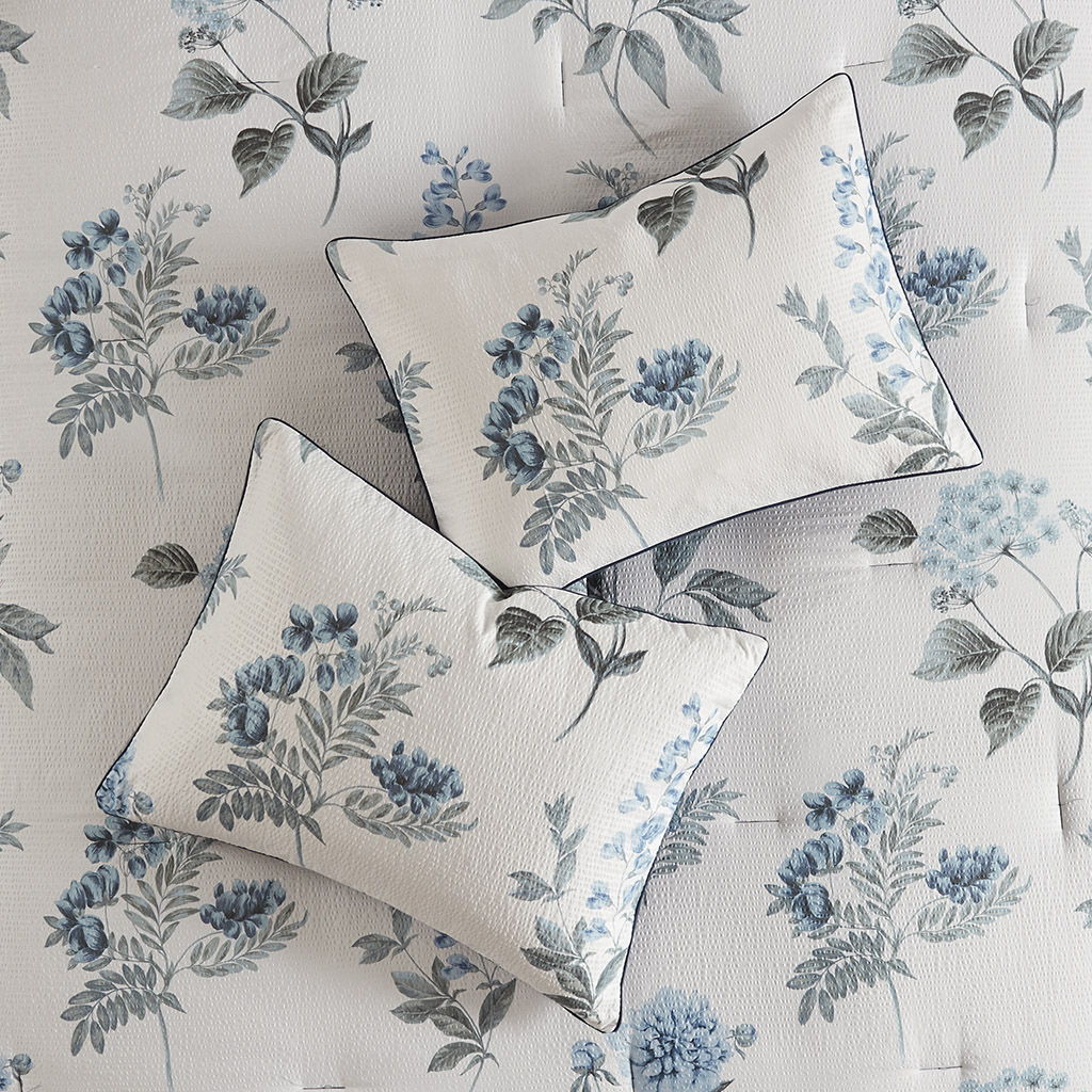 Zennia - King 7 Piece Printed Comforter Set With Throw Blanket - Blue