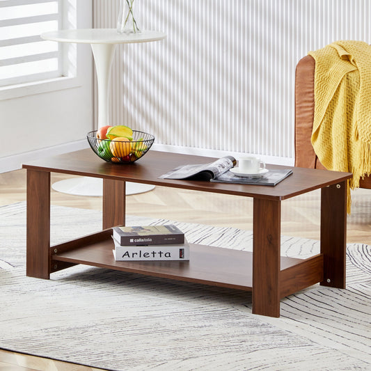 Modern and practical walnut textured coffee tables , tea tables. The double layered coffee table is made of MDF material. Suitable for living room  43.3"*21.6"*16.5"  CT-16