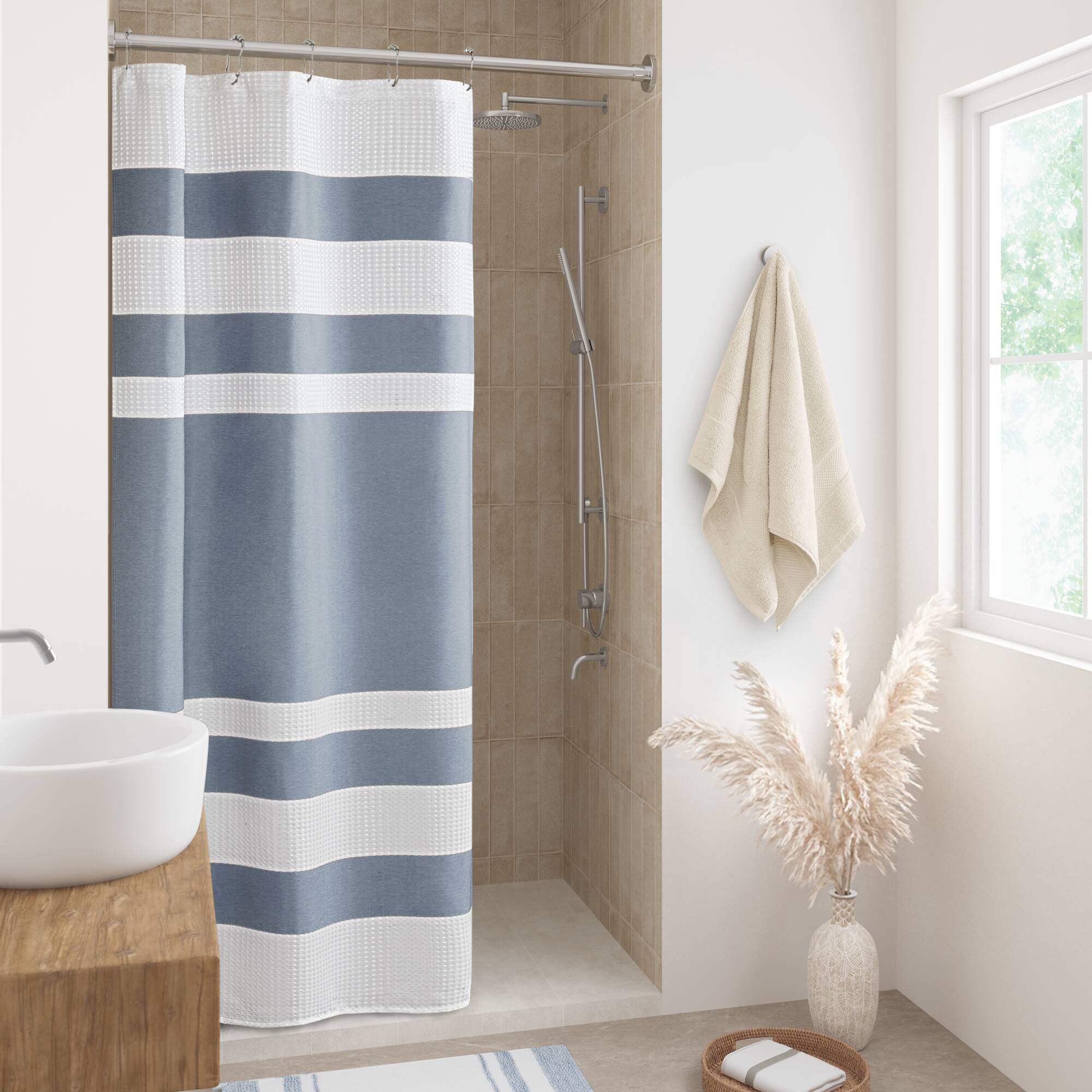 Spa Waffle - 36" x 72'' Shower Curtain With 3M Treatment - Dark Blue