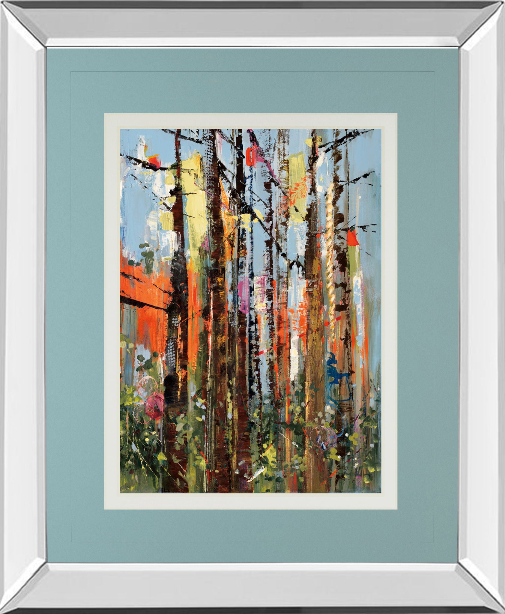Eclectic Forest By Rebecca Meyers - Mirror Framed Print Wall Art - Light Blue