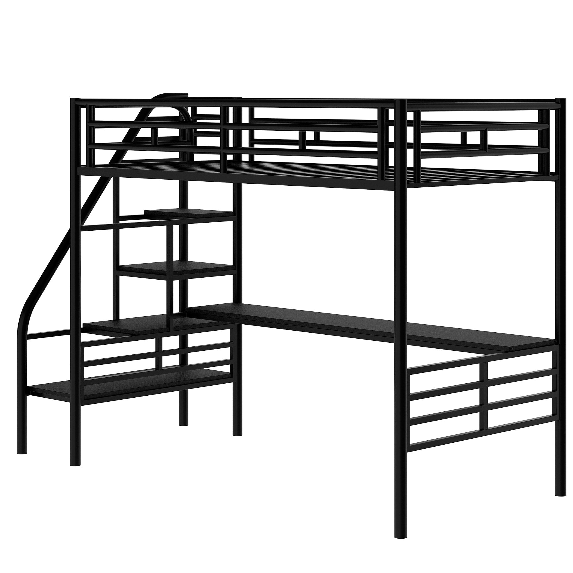 Metal Loft Bed Frame with Desk, No Box Spring Needed,Twin ,Black