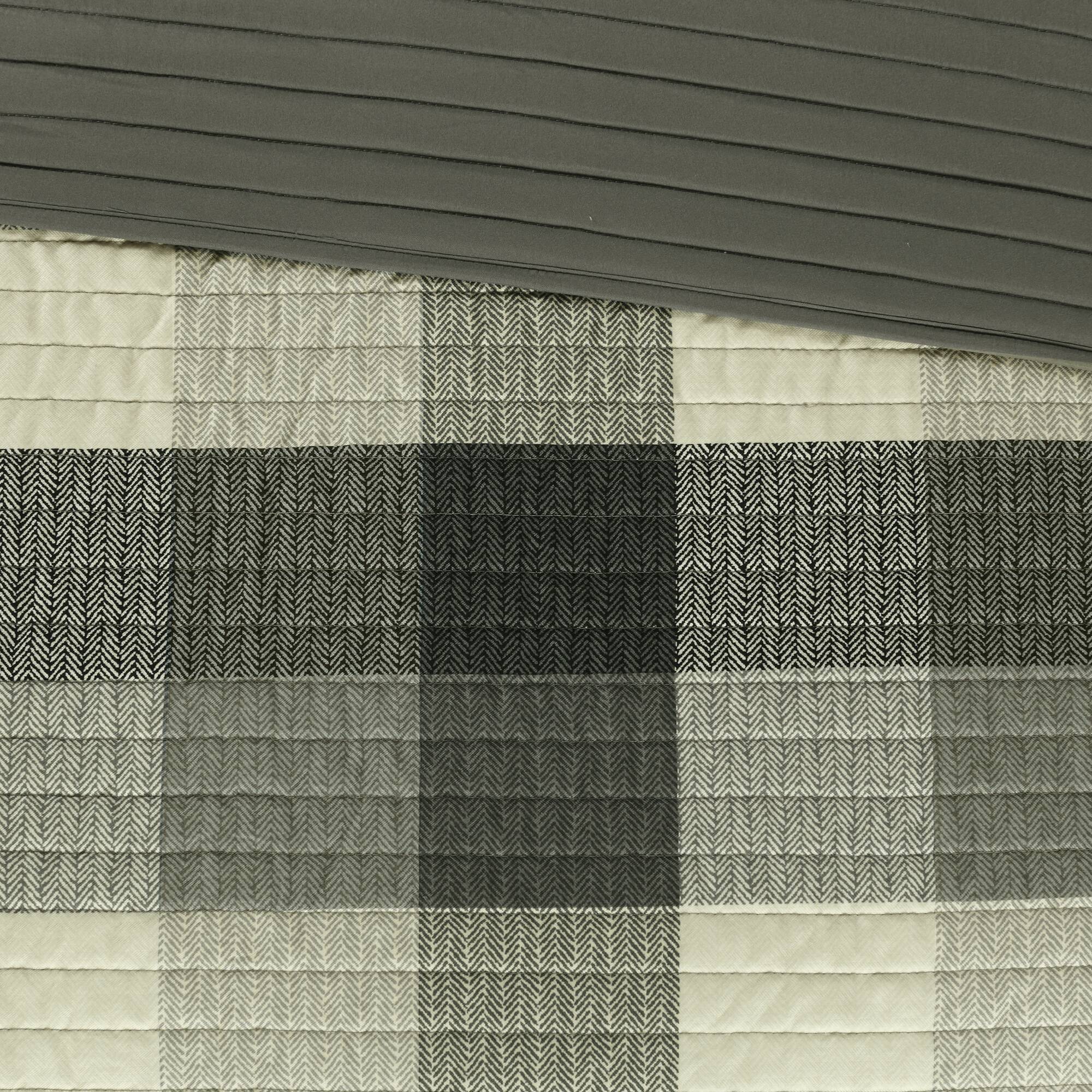 Ridge - 6 Piece Full Reversible Herringbone Coverlet Set - Gray