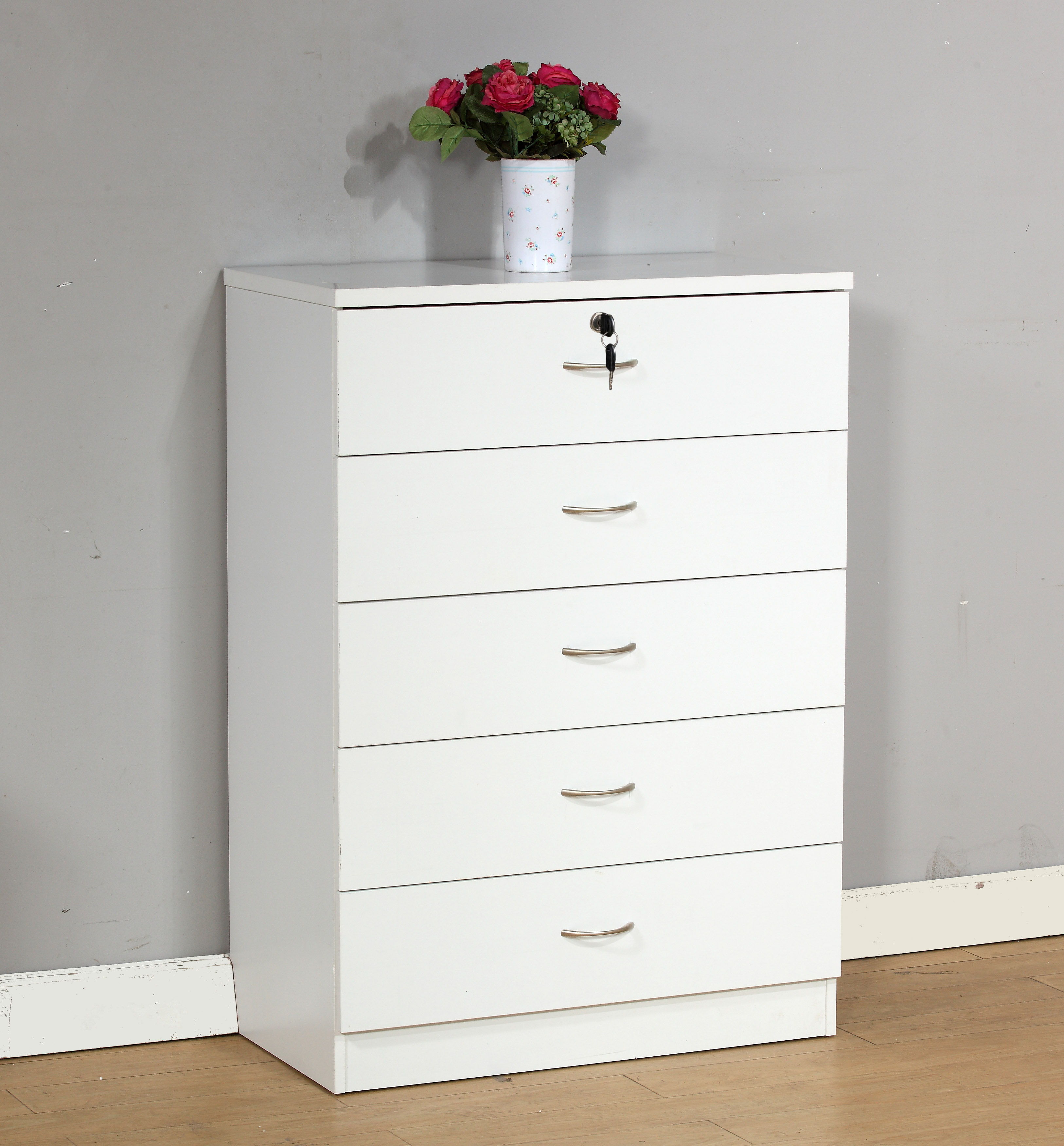 5 Drawer Chest With Lockable Top Drawer - White