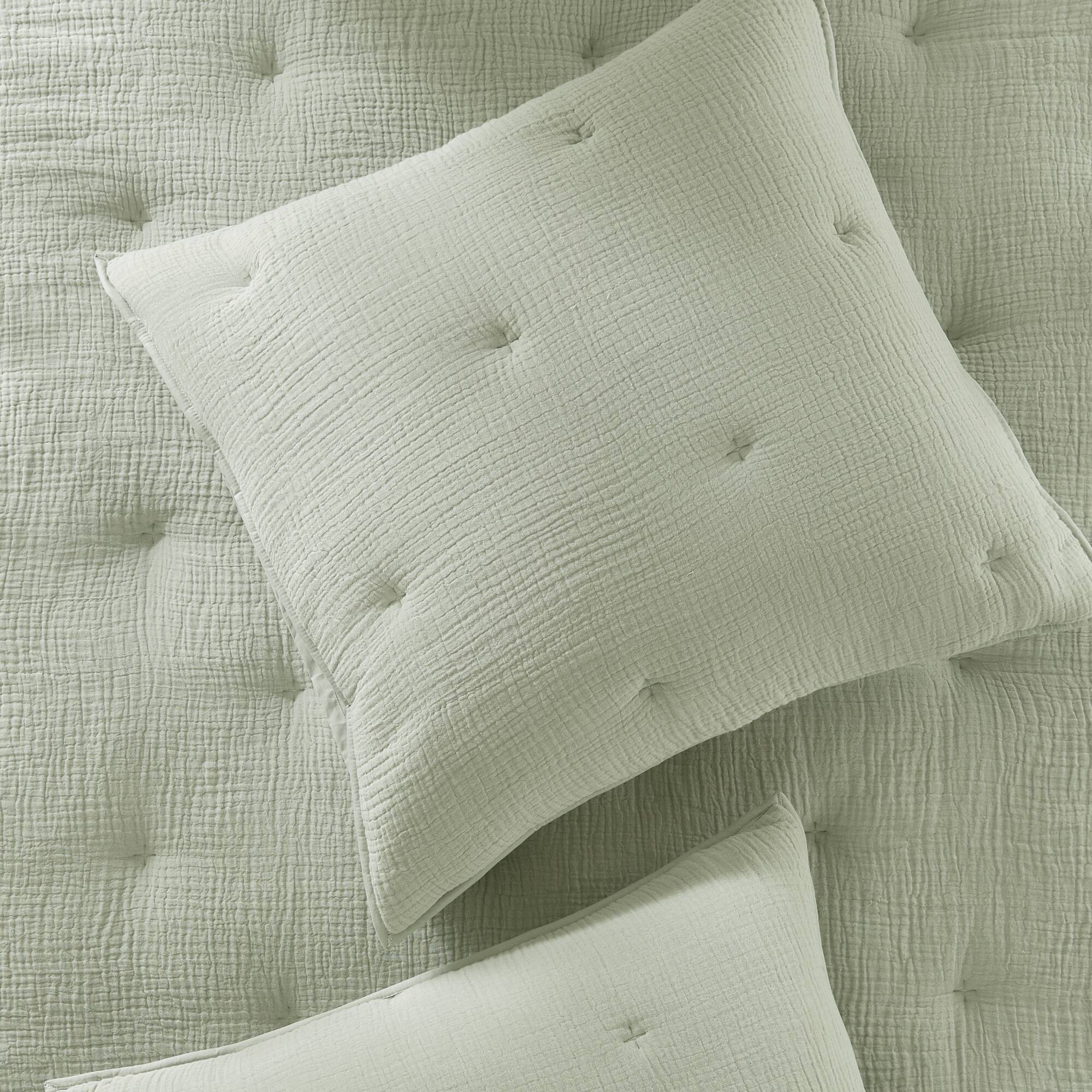 Breeze - Full/Queen Cotton Gauze Embroidered Quilt Set - Sage