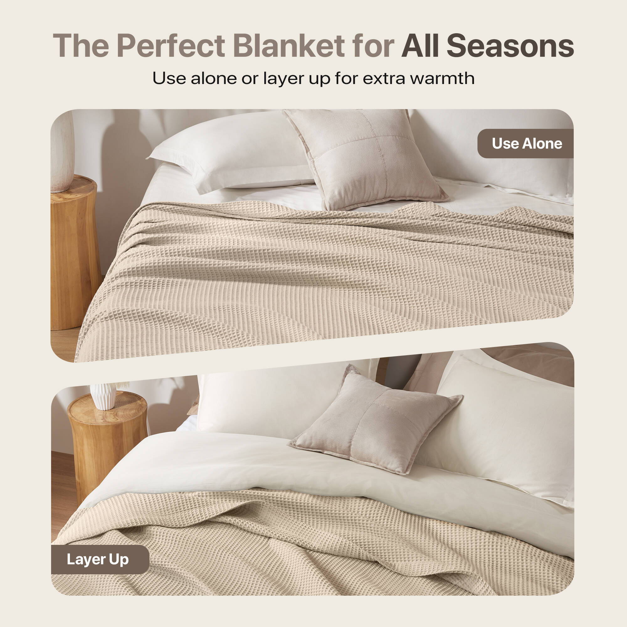 Waffle Weave - King Cotton Blanket - Khaki