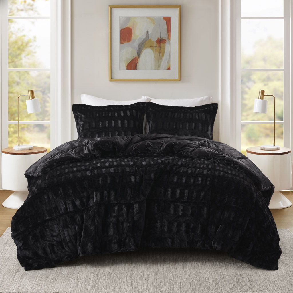 Gia - 2 Piece Twin/Twin Long Solid Comforter Mini Set - Black