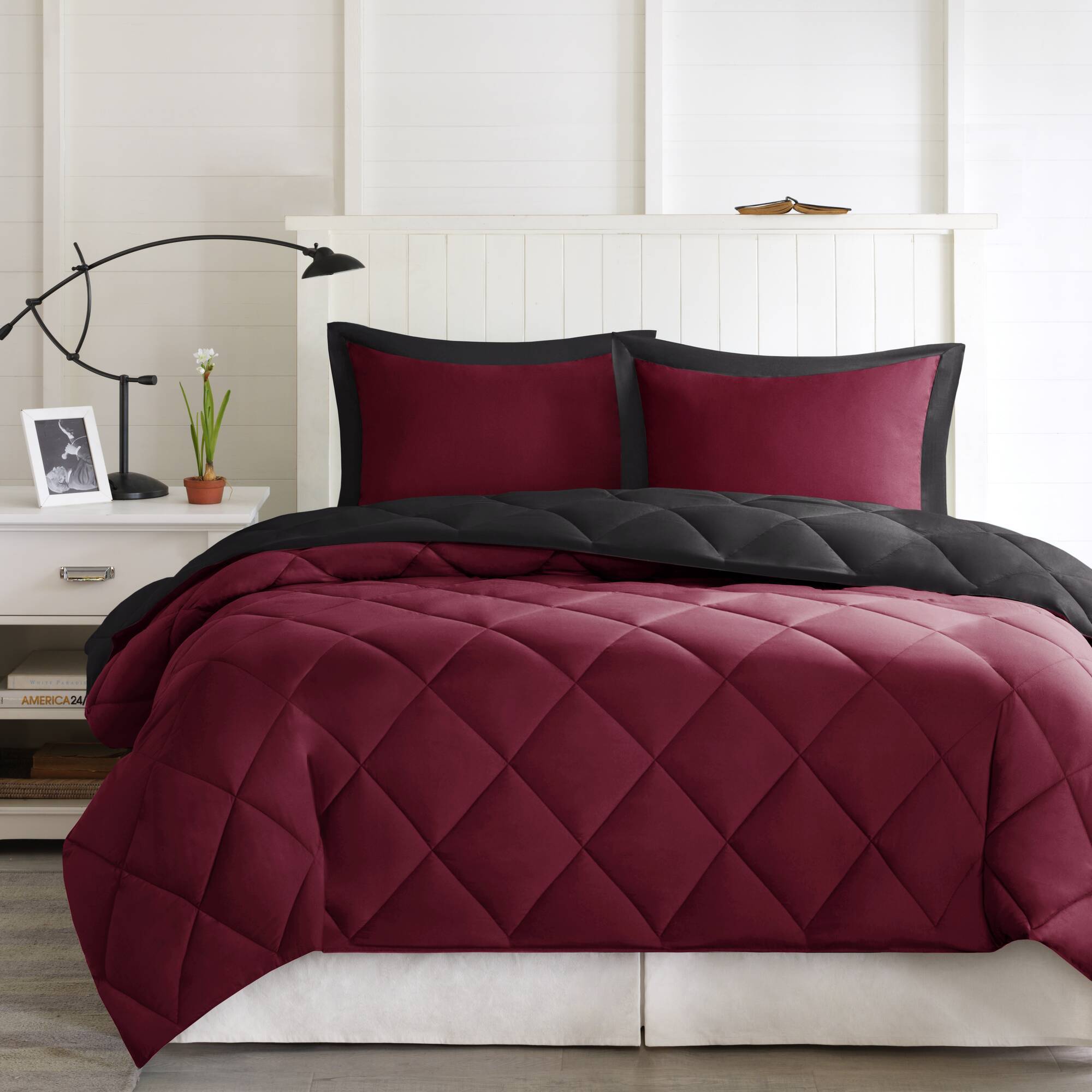 Larkspur - Full/Queen 3M Scotchgard Diamond Quilting Reversible Down Alternative Comforter Set - Red/Black