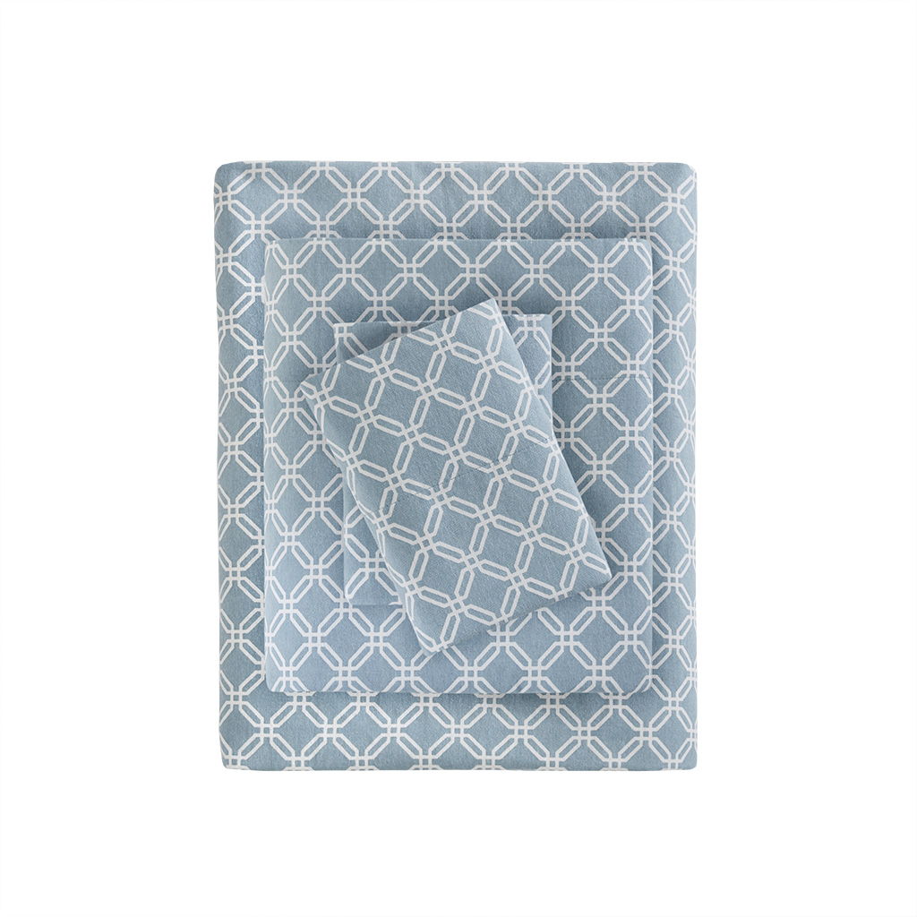 Cozy Flannel - Queen Printed Sheet Set - Blue Geo