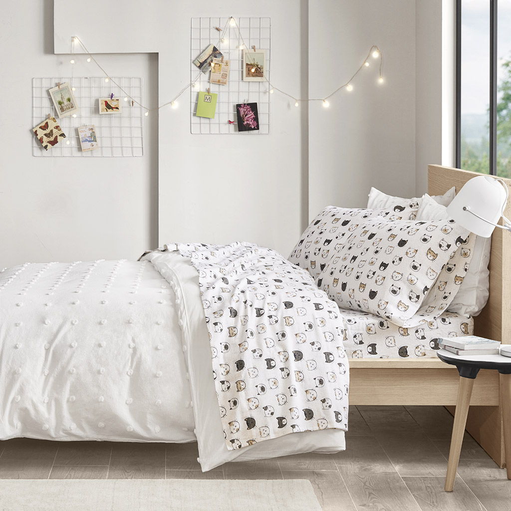 Twin Cozy Soft Novelty Print Sheet Set - Gray / Pink Cats