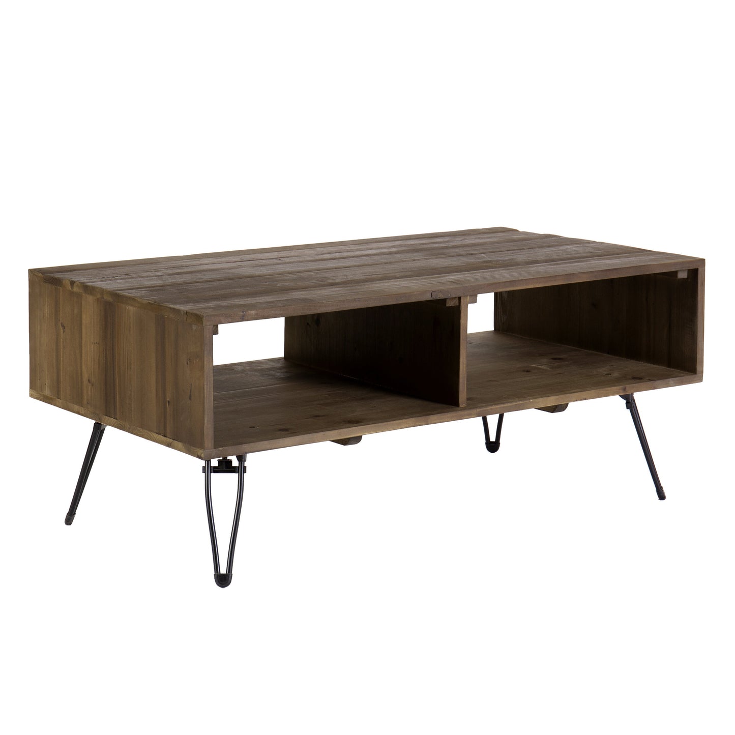 Betsy 42 Inch Reclaimed Wood Rectangle Farmhouse Coffee Table With Storage, Iron Legs, Natural Brown