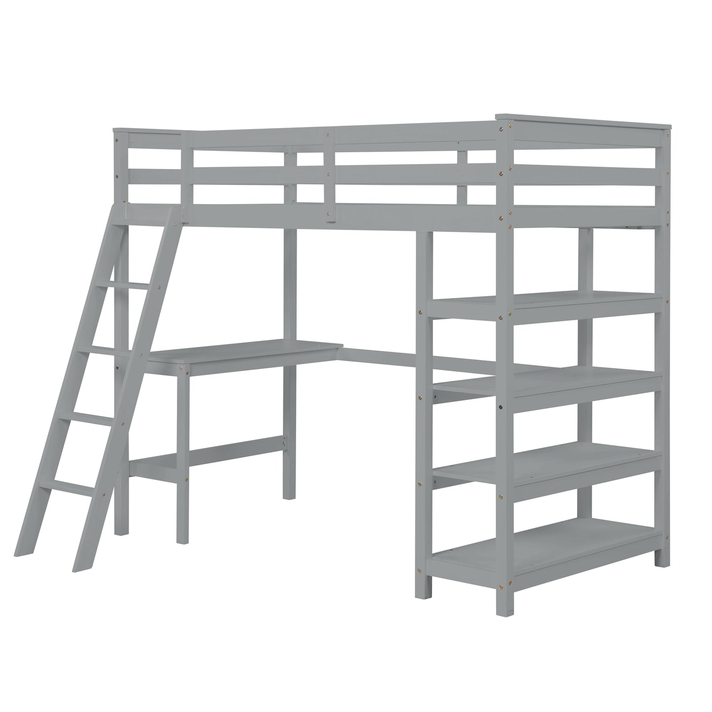 Loft Bed Twin with desk,ladder,shelves , Grey